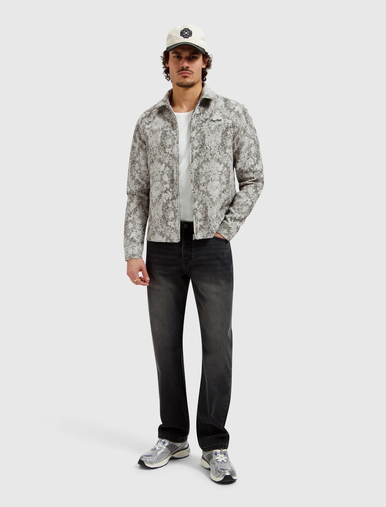 PURE PATH JACQUARD FLOWER FULL-ZIP OVERSHIRT Black
