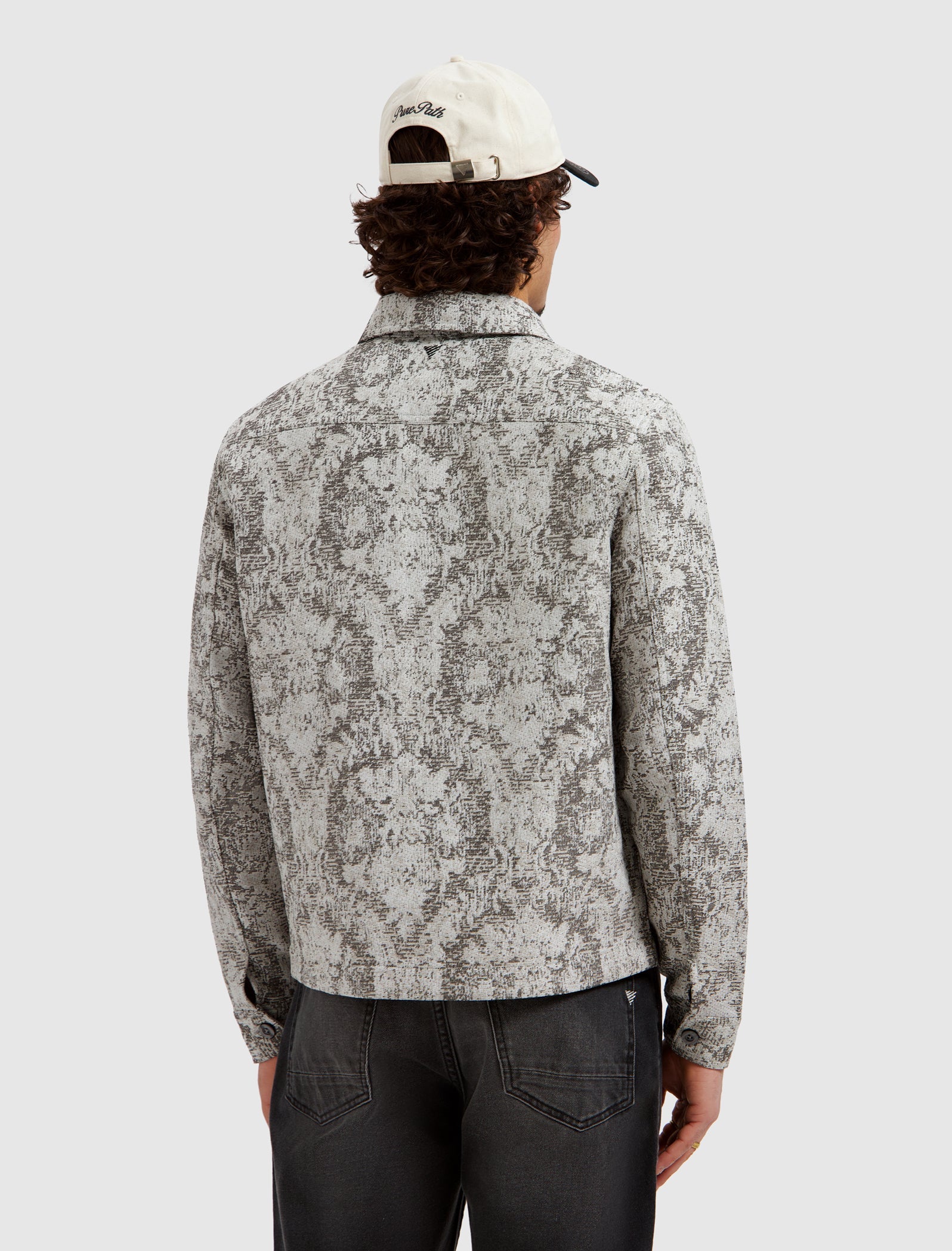 PURE PATH JACQUARD FLOWER FULL-ZIP OVERSHIRT Black