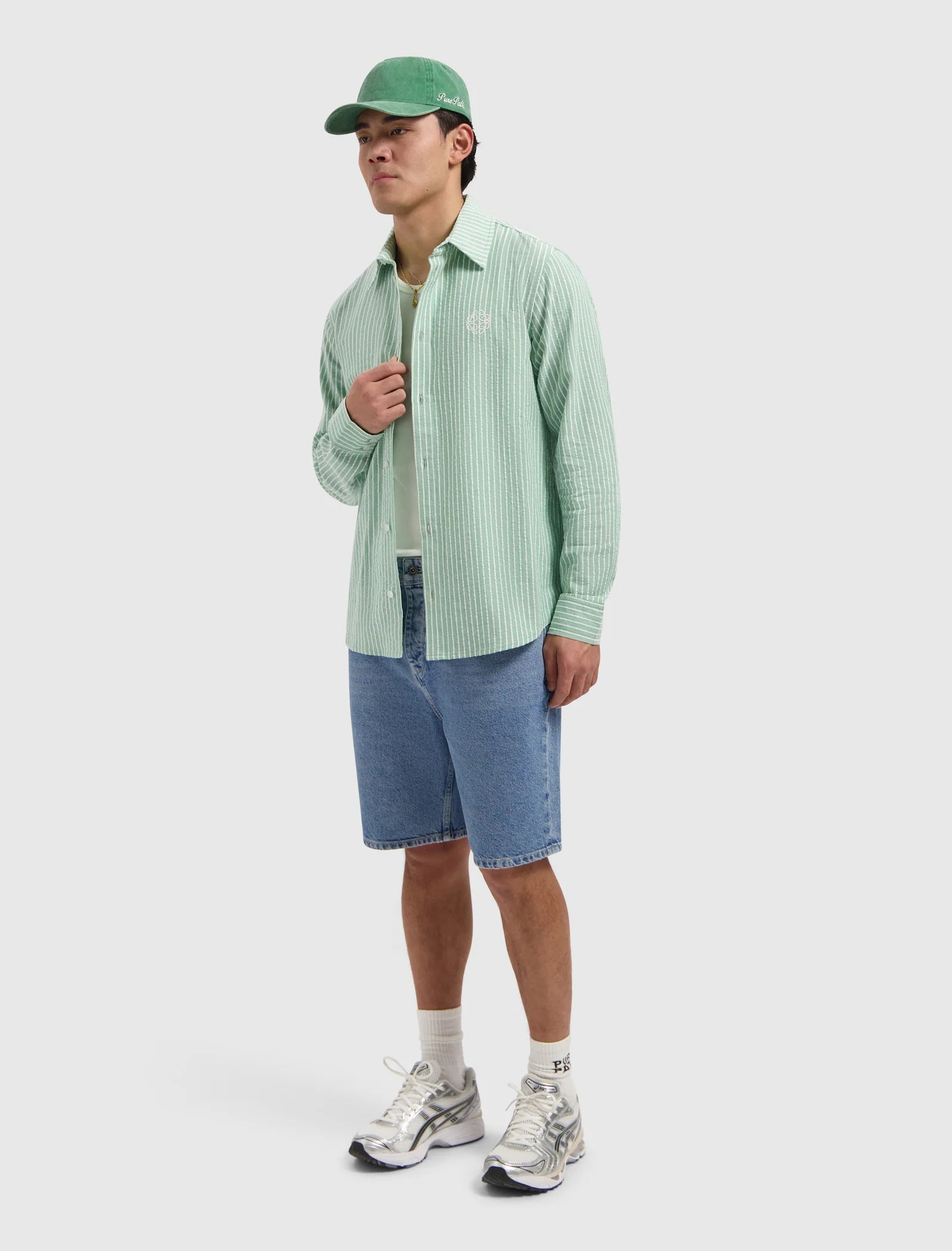 PURE PATH STRIPED SEERSUCKER SHIRT Emerald