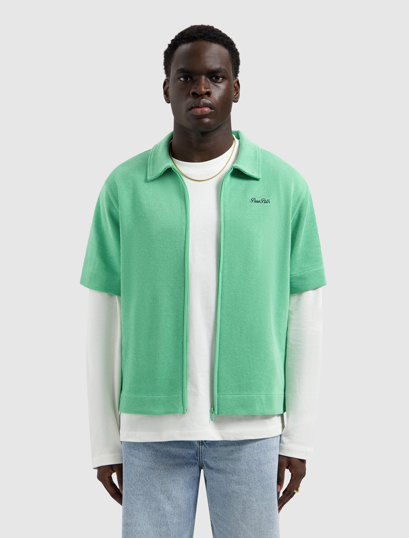 PURE PATH ITALIAN DREAM FULL-ZIP SHORTSLEEVE SHIRT Emerald