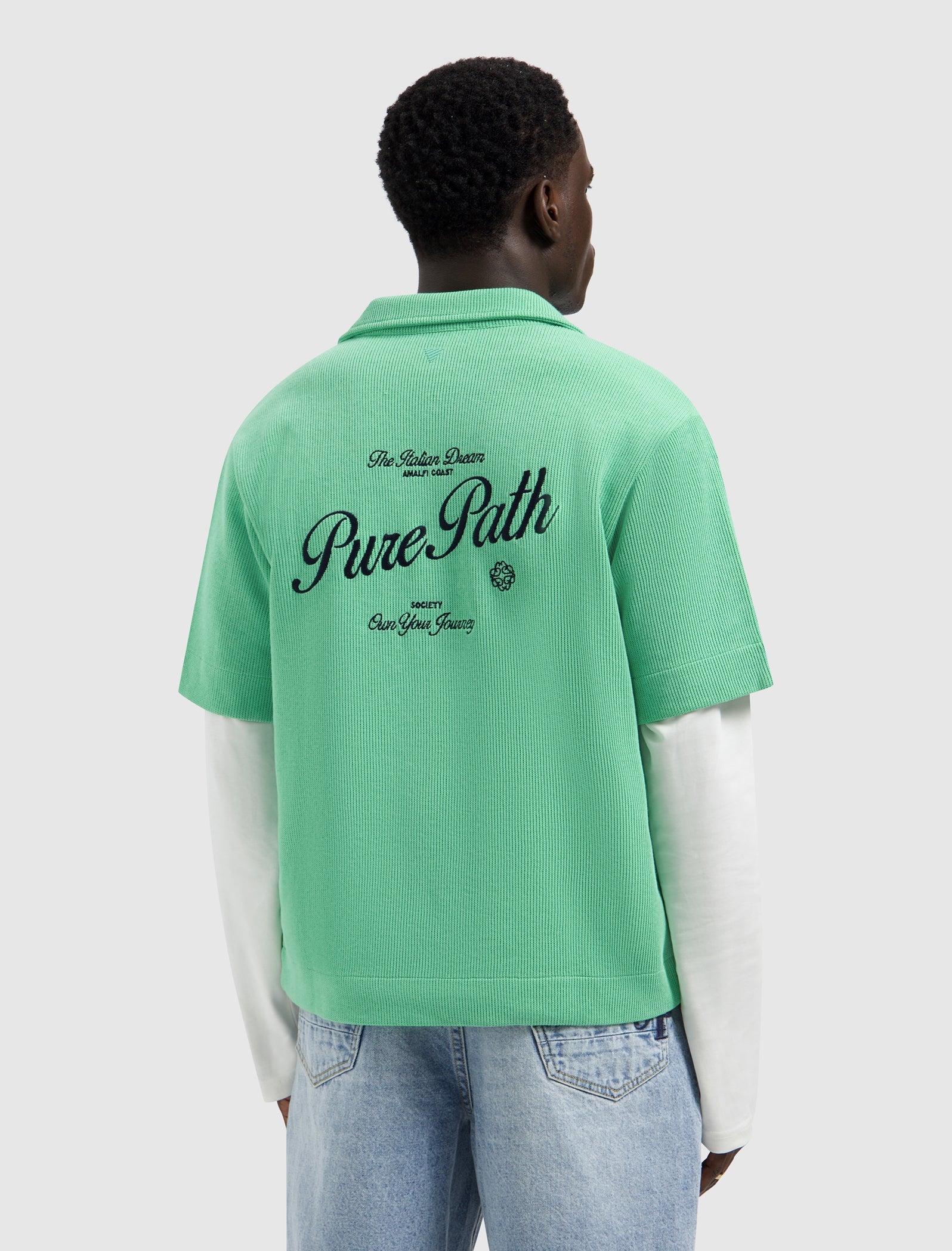 PURE PATH ITALIAN DREAM FULL-ZIP SHORTSLEEVE SHIRT Emerald