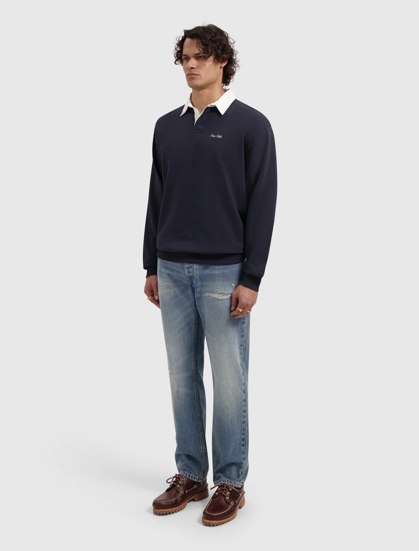 PURE PATH TWO-TONE POLO SWEATER Dark Navy