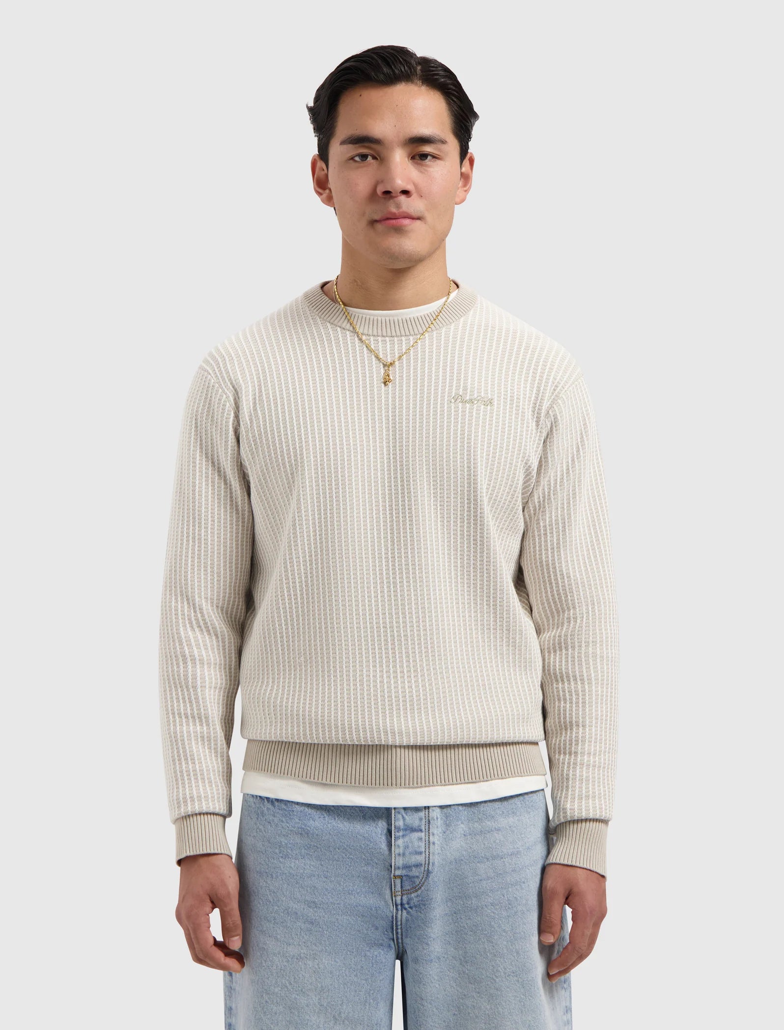 PURE PATH LADDER STITCH KNIT SWEATER Sand
