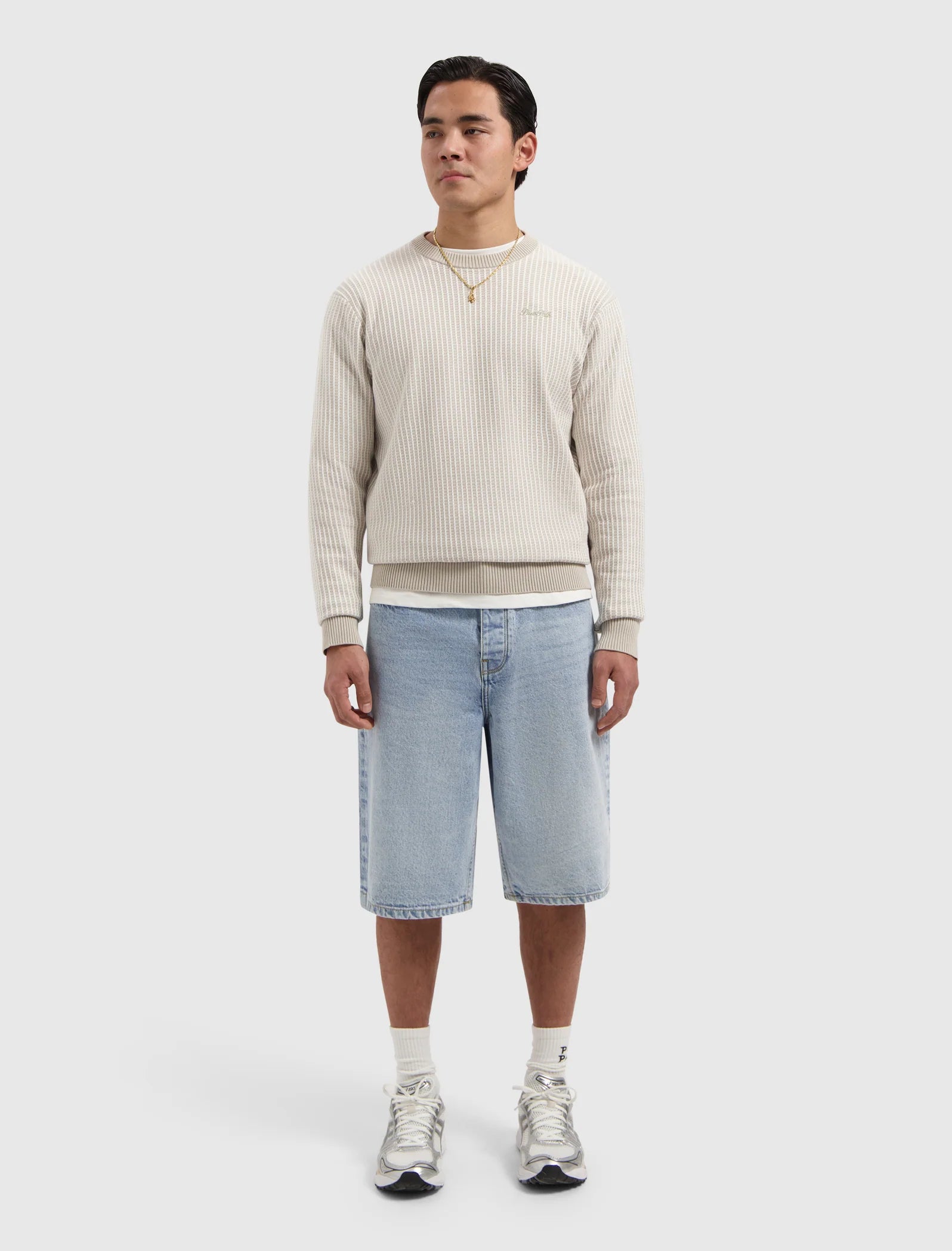 PURE PATH LADDER STITCH KNIT SWEATER Sand