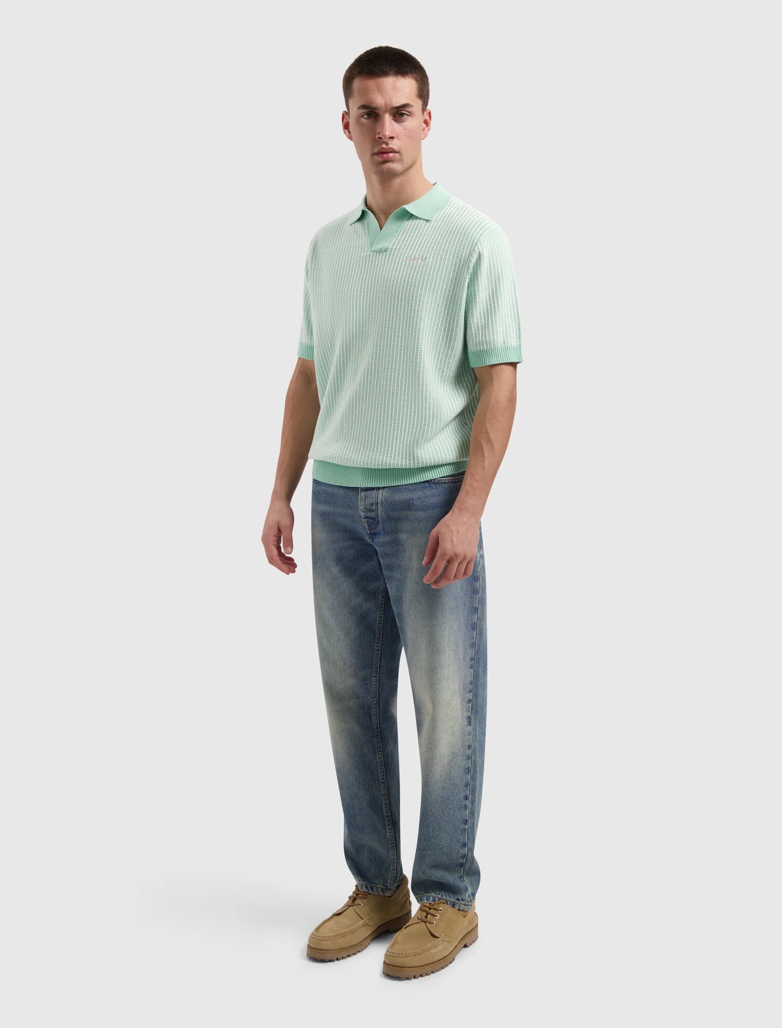 PURE PATH LADDER STITCH KNIT POLO Mint