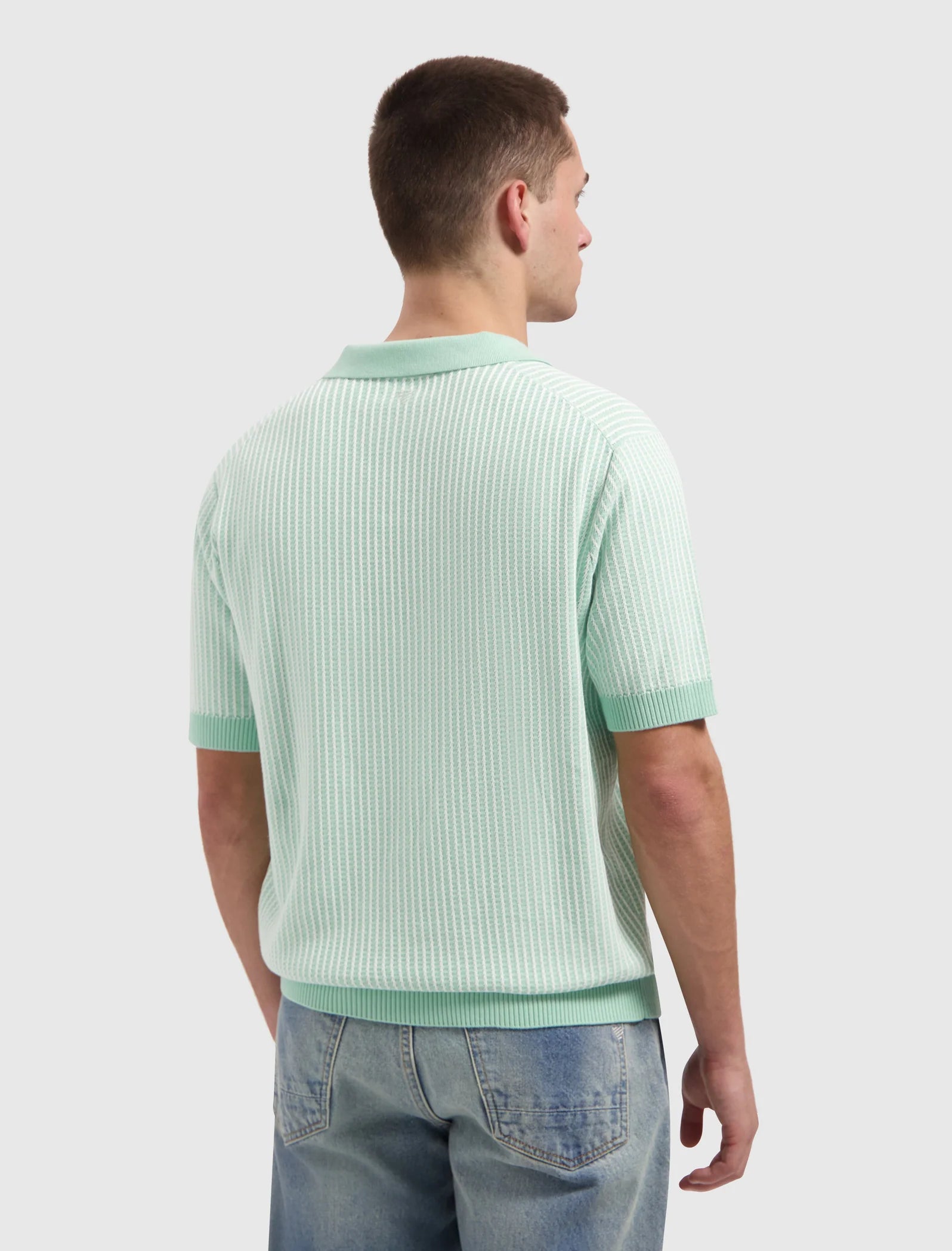 PURE PATH LADDER STITCH KNIT POLO Mint