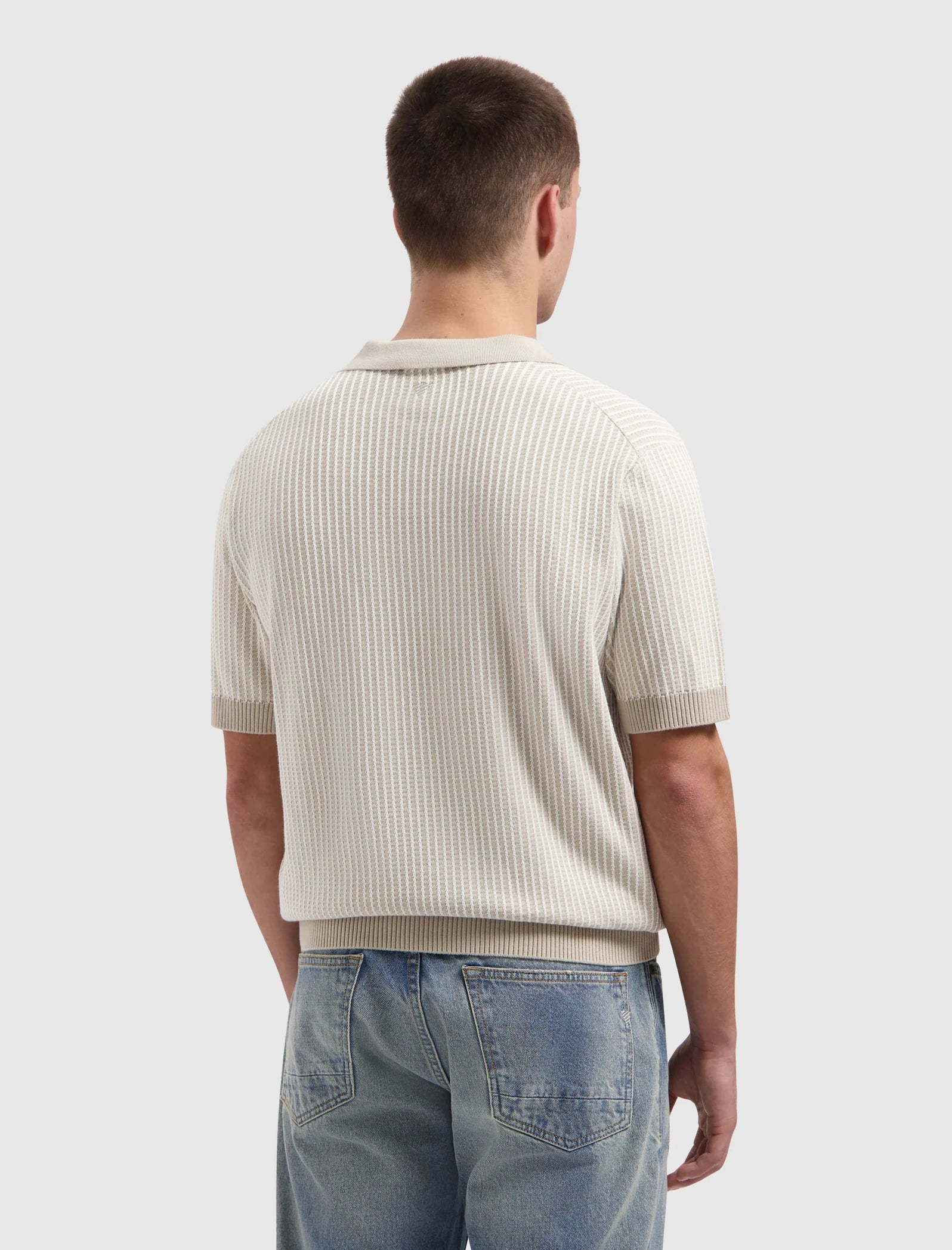 PURE PATH LADDER STITCH KNIT POLO Sand