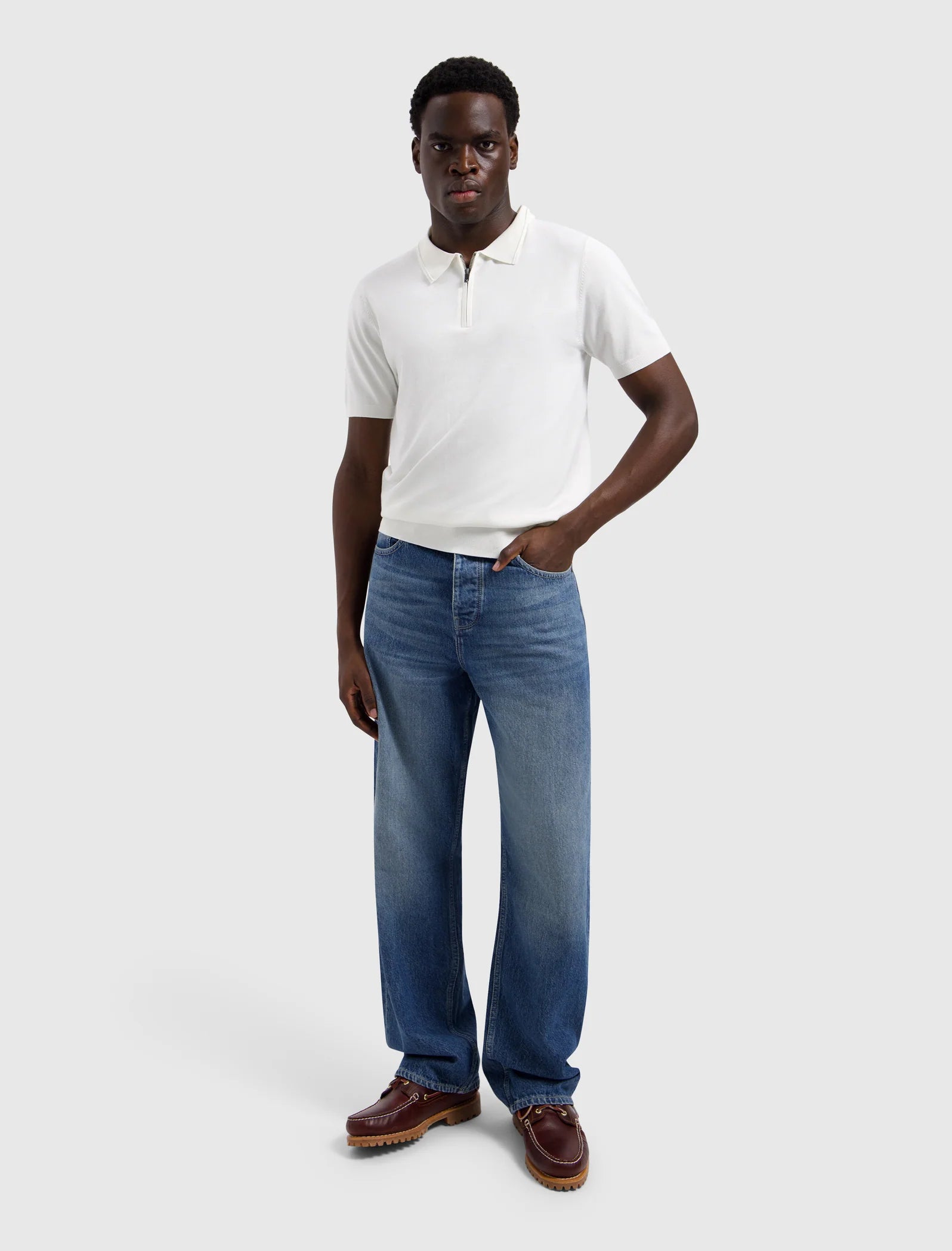 PURE PATH HALF-ZIP FLAT KNIT POLO Off White