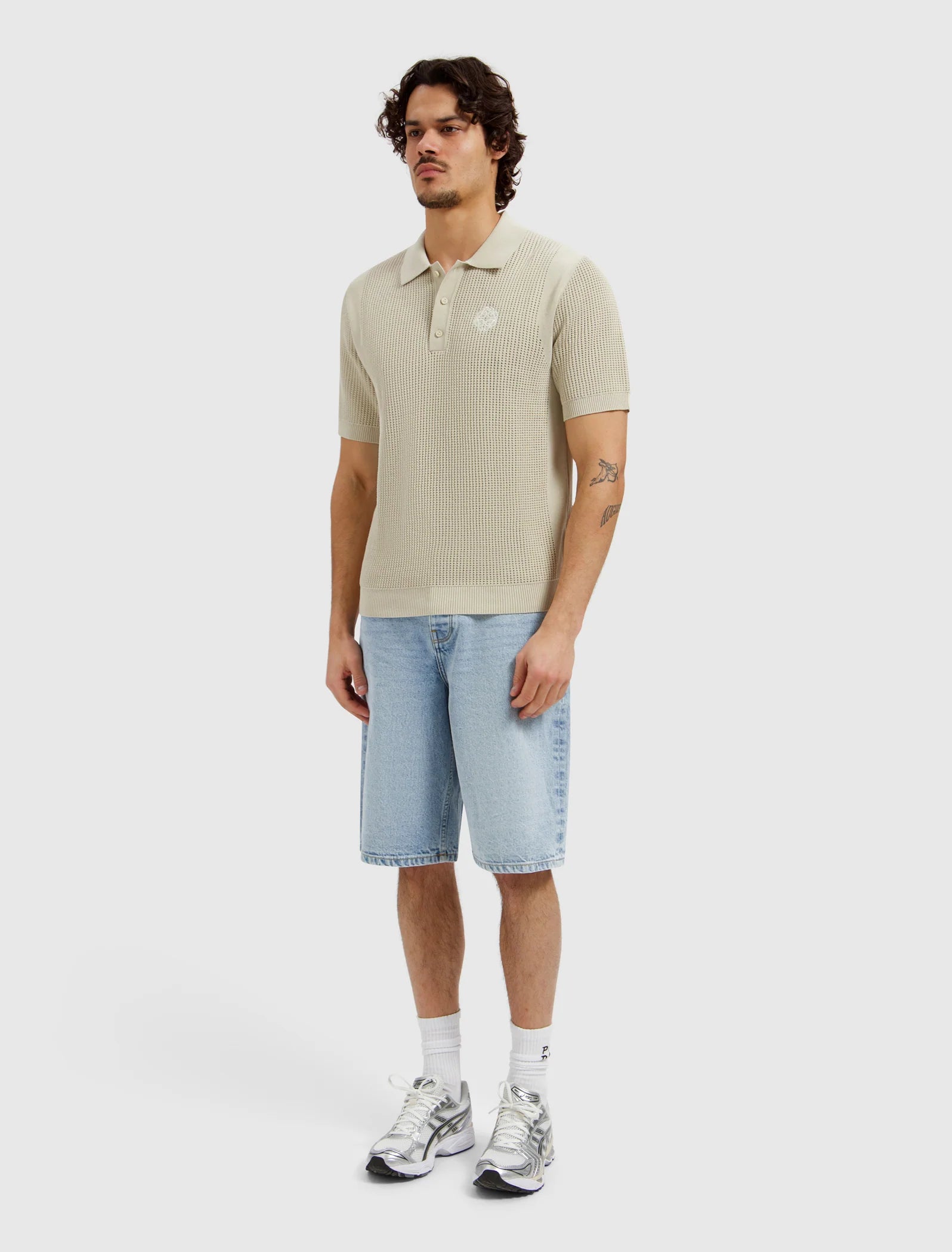PURE PATH EMBLEM OPEN KNIT POLO Sand