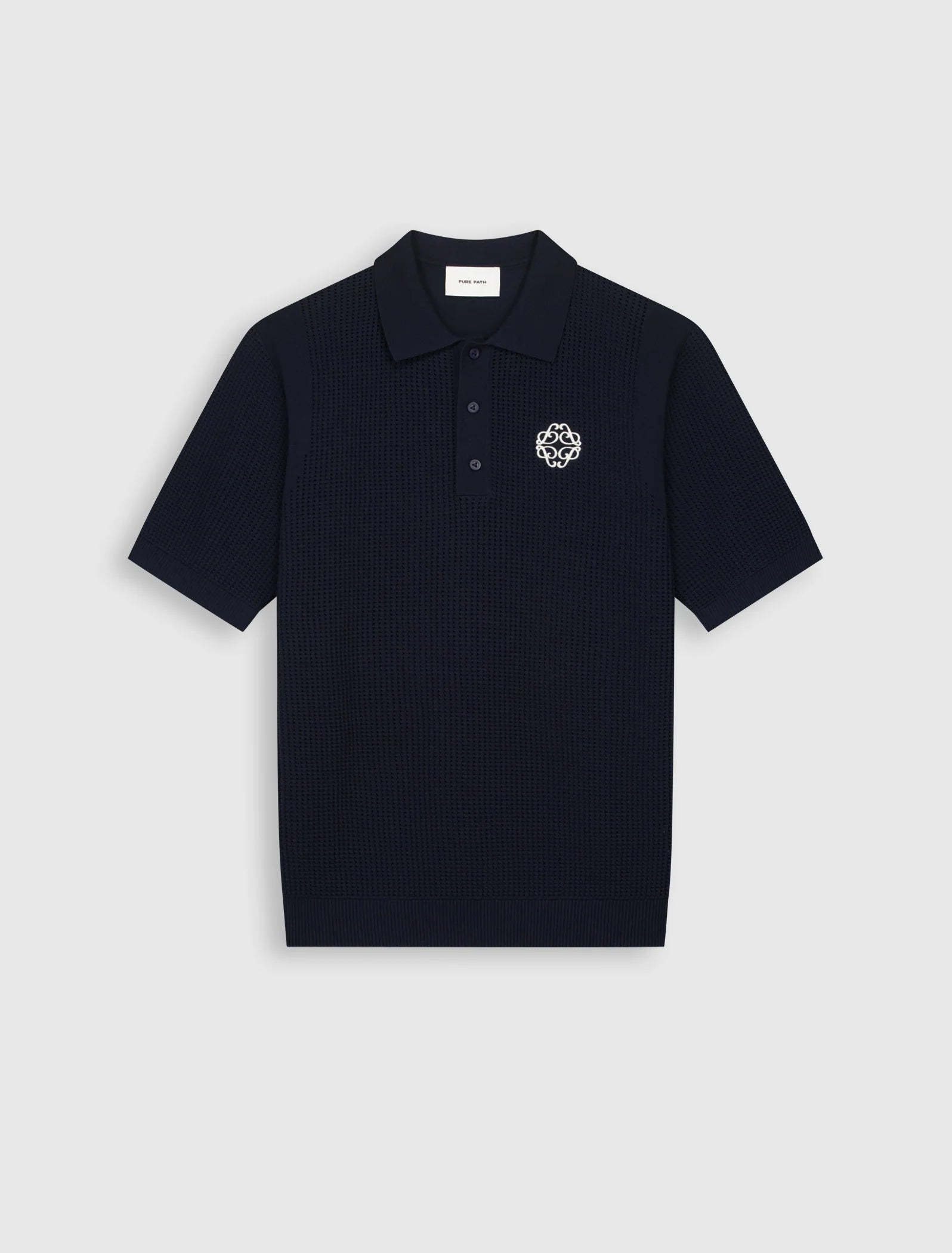 PURE PATH EMBLEM OPEN KNIT POLO Dark Navy