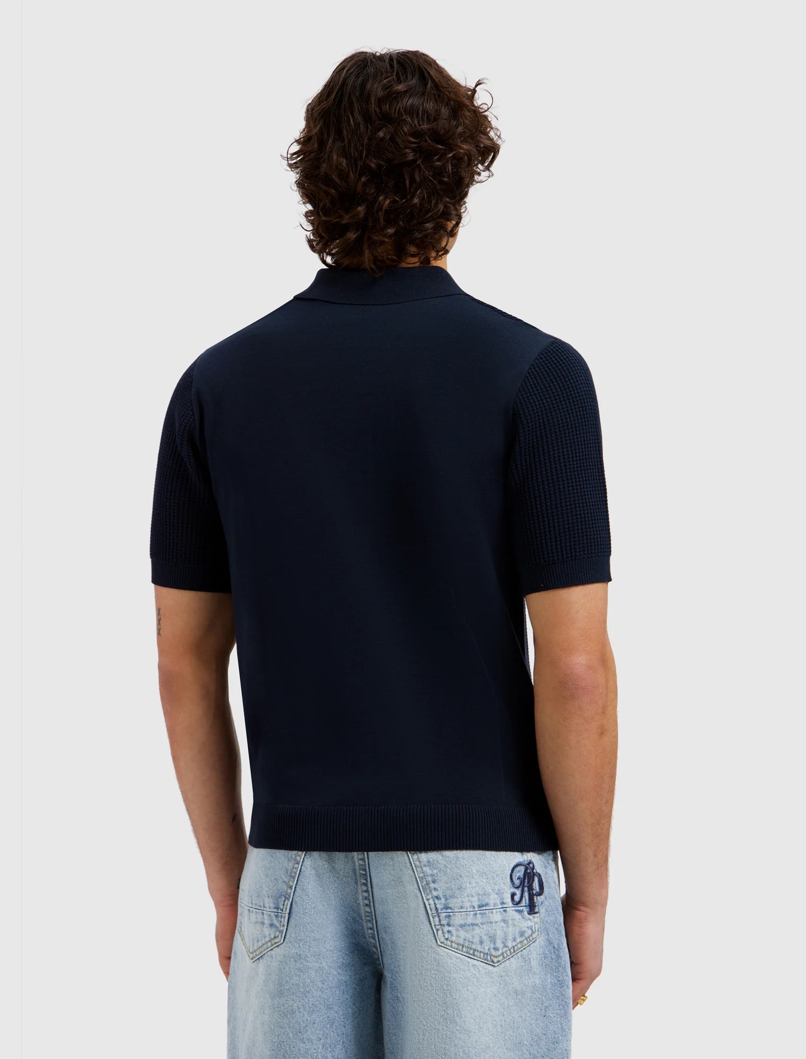 PURE PATH EMBLEM OPEN KNIT POLO Dark Navy
