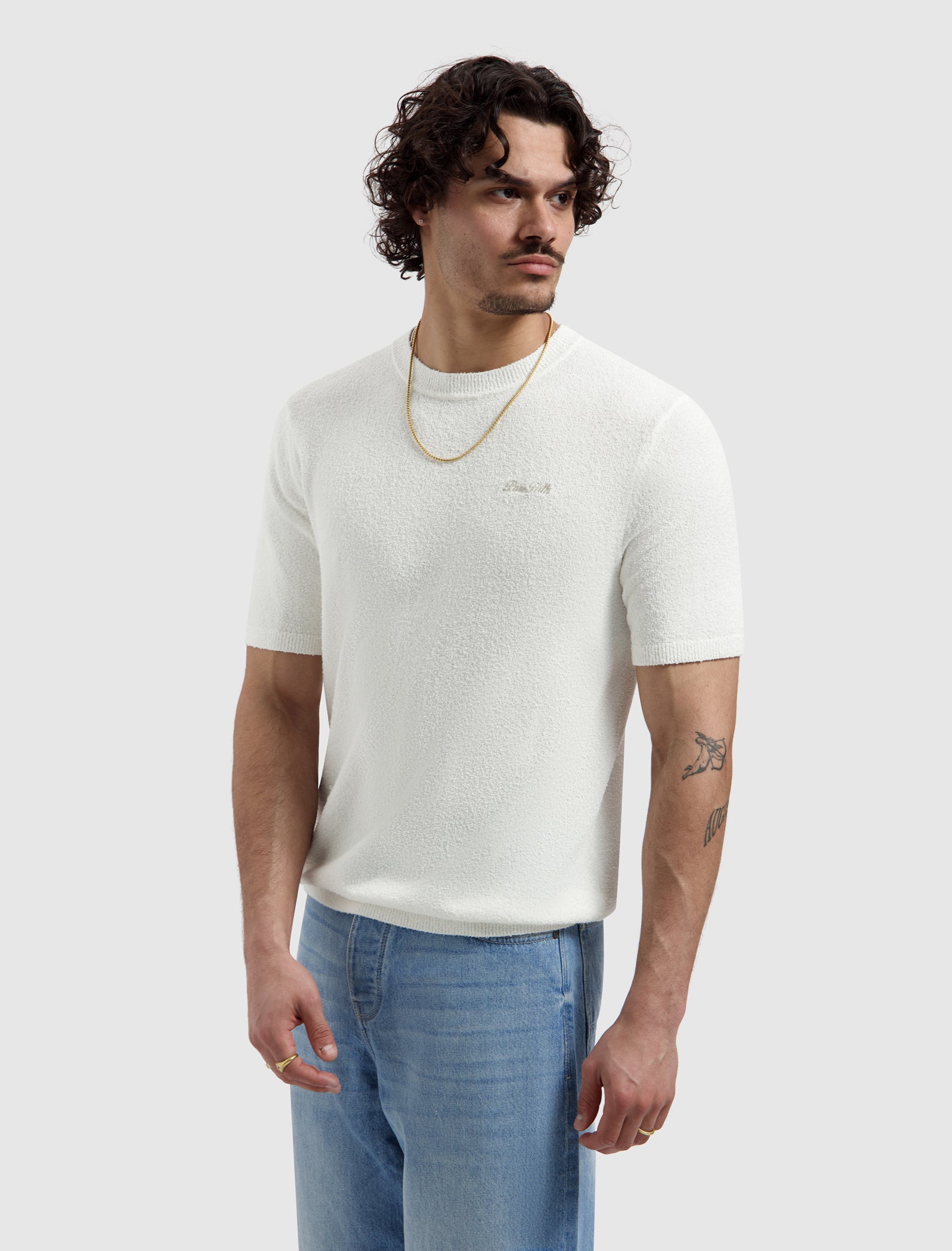 PURE PATH Bouclé Knit T-shirt Off White