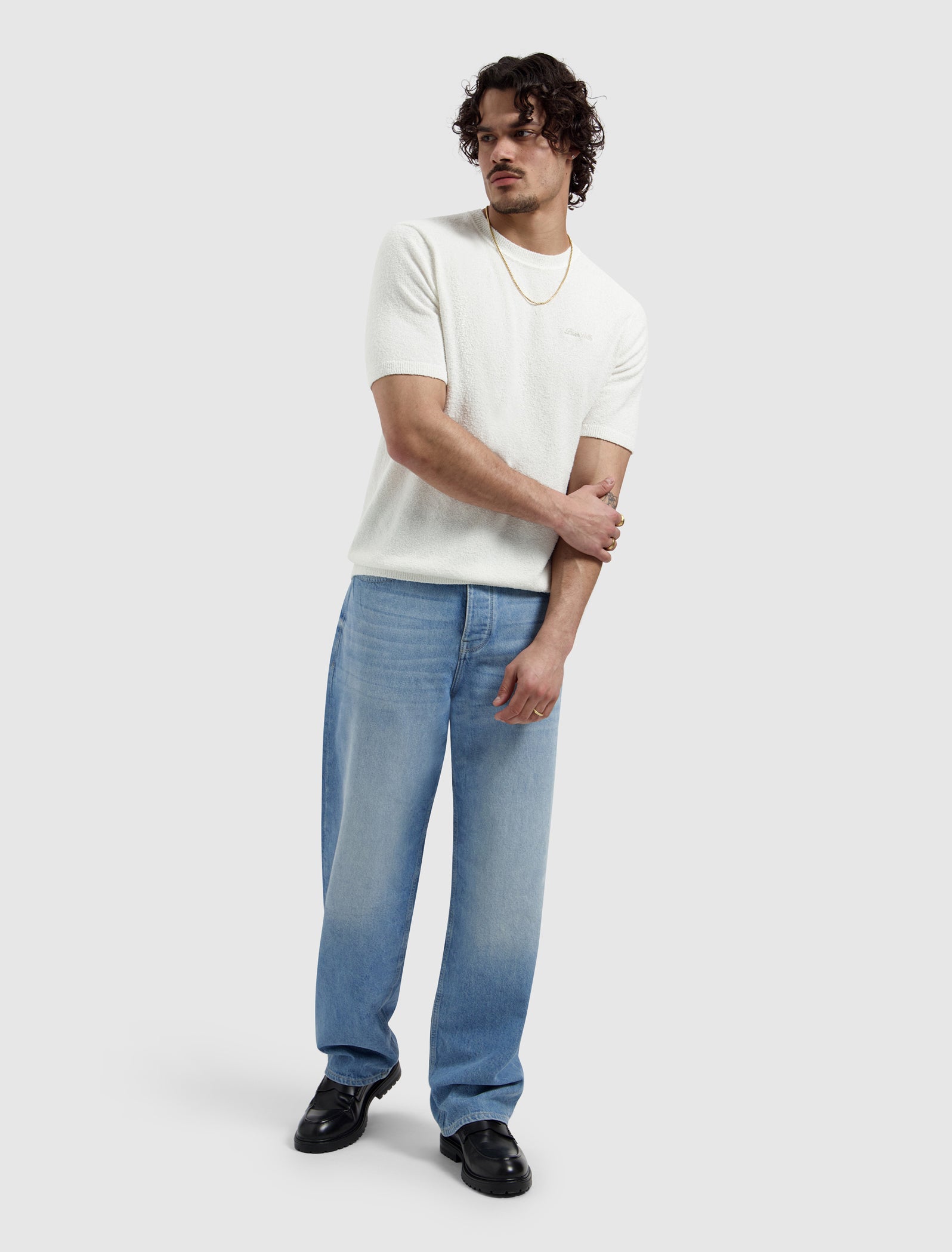 PURE PATH Bouclé Knit T-shirt Off White