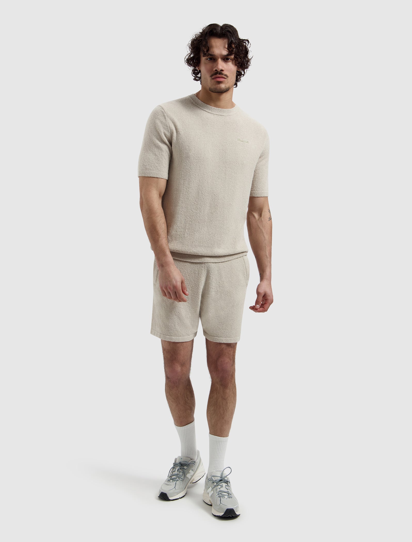 PURE PATH Bouclé Knit T-shirt Sand
