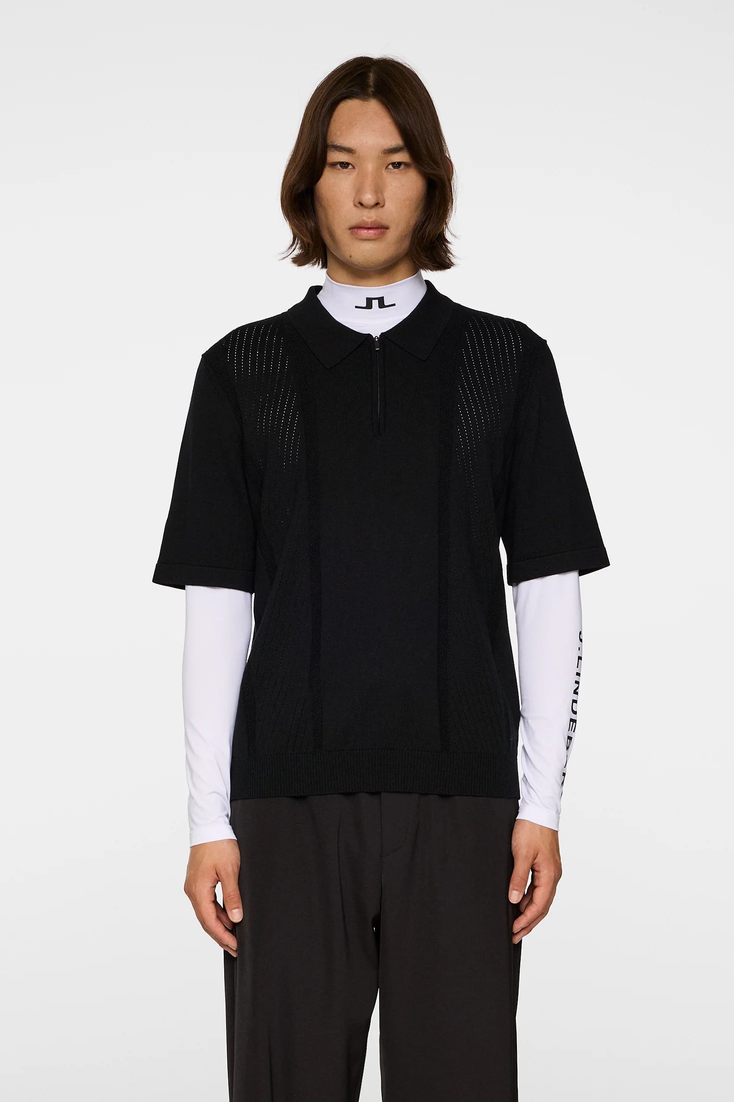 Remy Structure Zip Knit Polo  Black