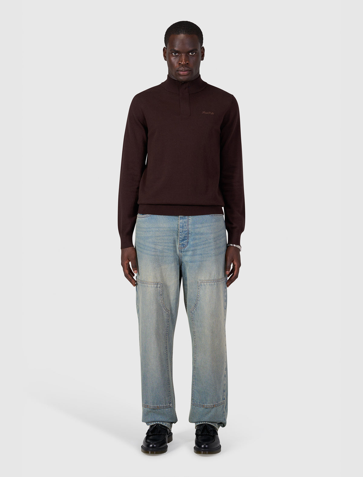 PURE PATH FLAT KNIT HIDDEN HALF-ZIP | DARK BROWN