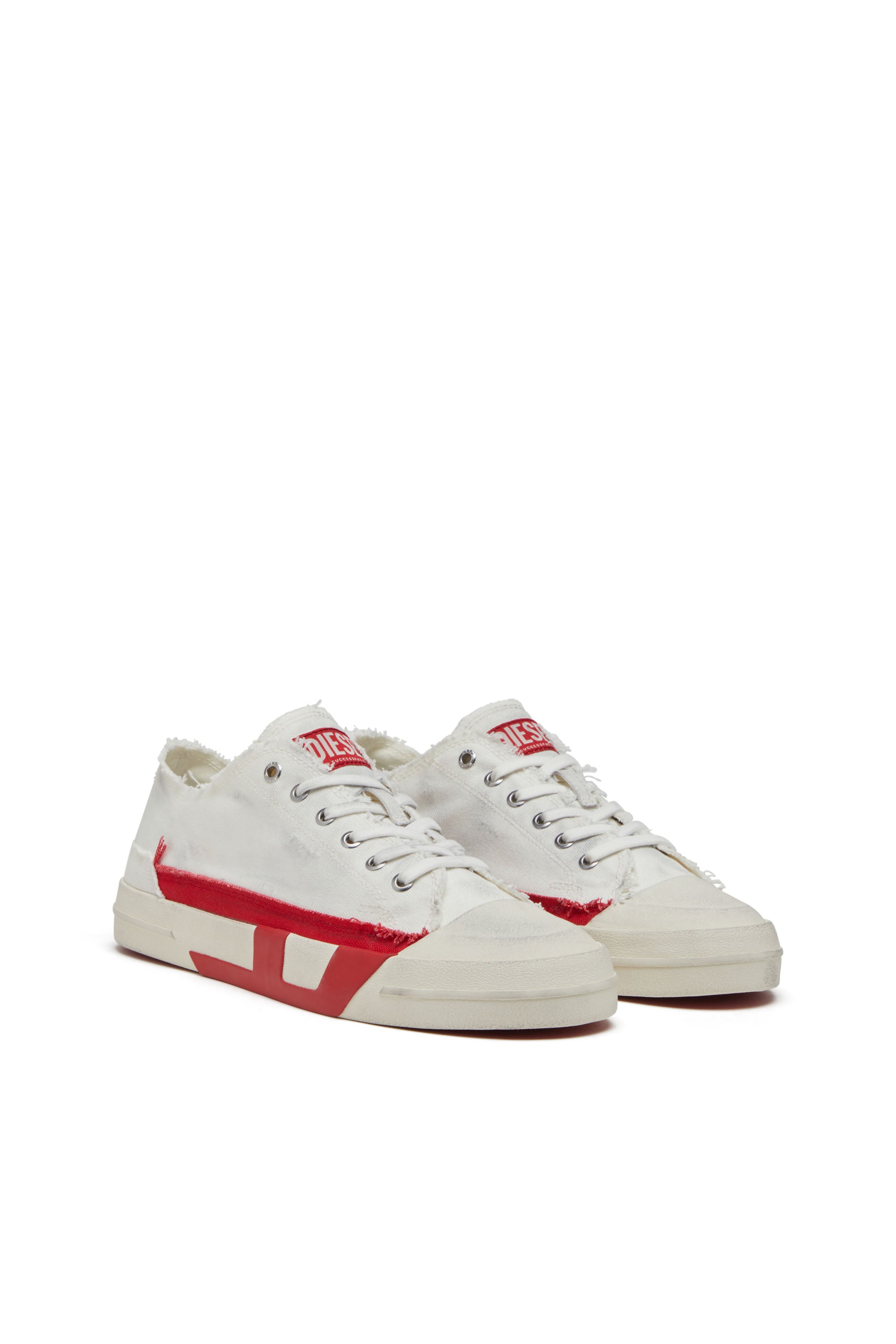 DIESEL S-D-Verse-Dirty-Effect Canvas Sneakers White