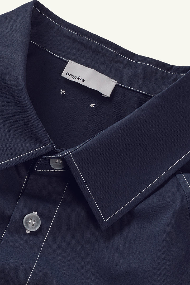 Ampère Ada Garbadine Short Sleeve Shirt in Dark Sapphire