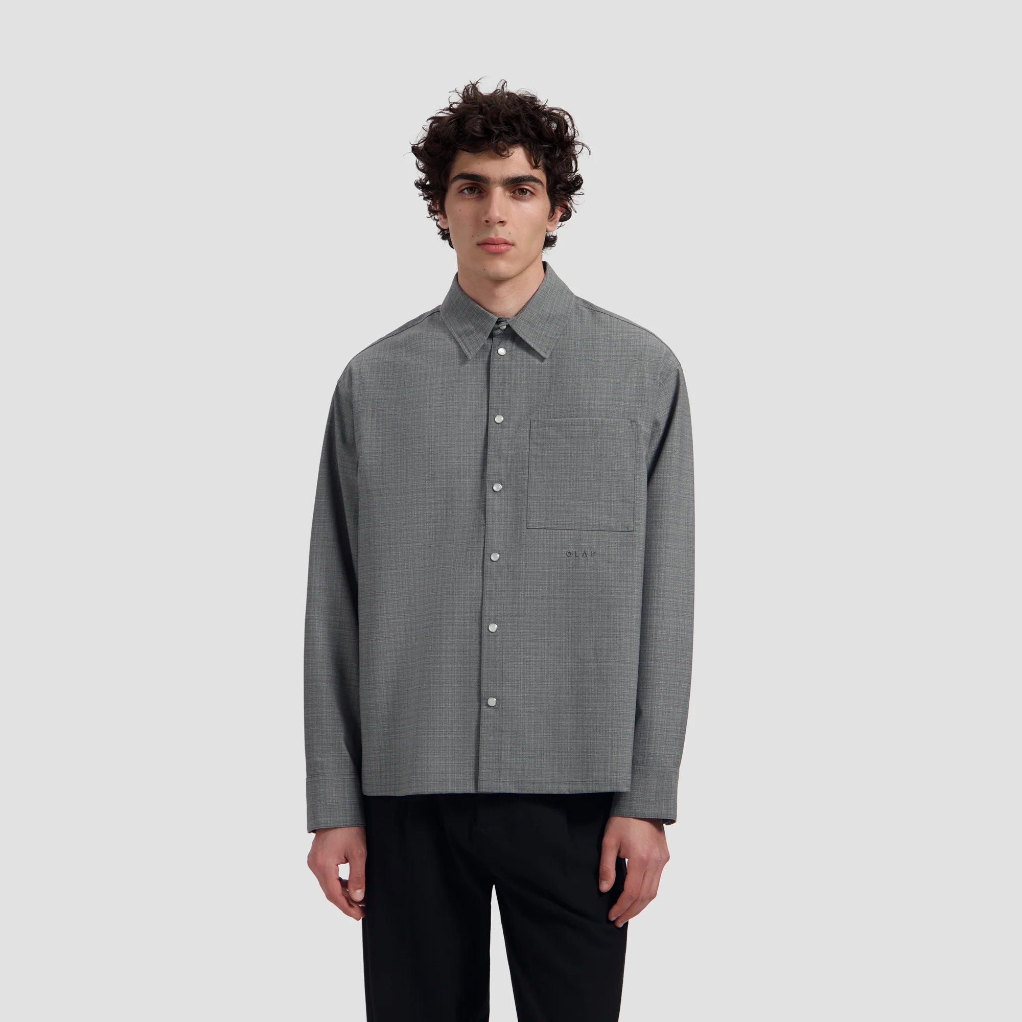 OLAF WOOL BOXY SHIRT - HEATHER GREY