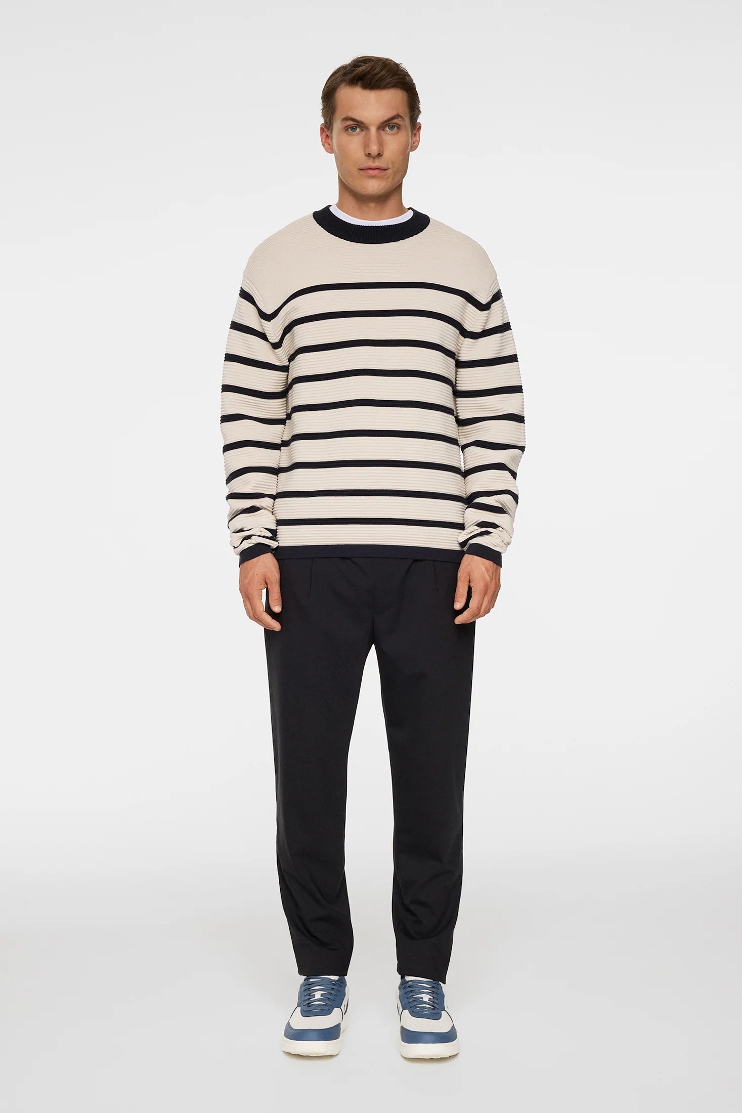 J.LINDEBERG Sawyer Stripe Crew Neck Moonbeam