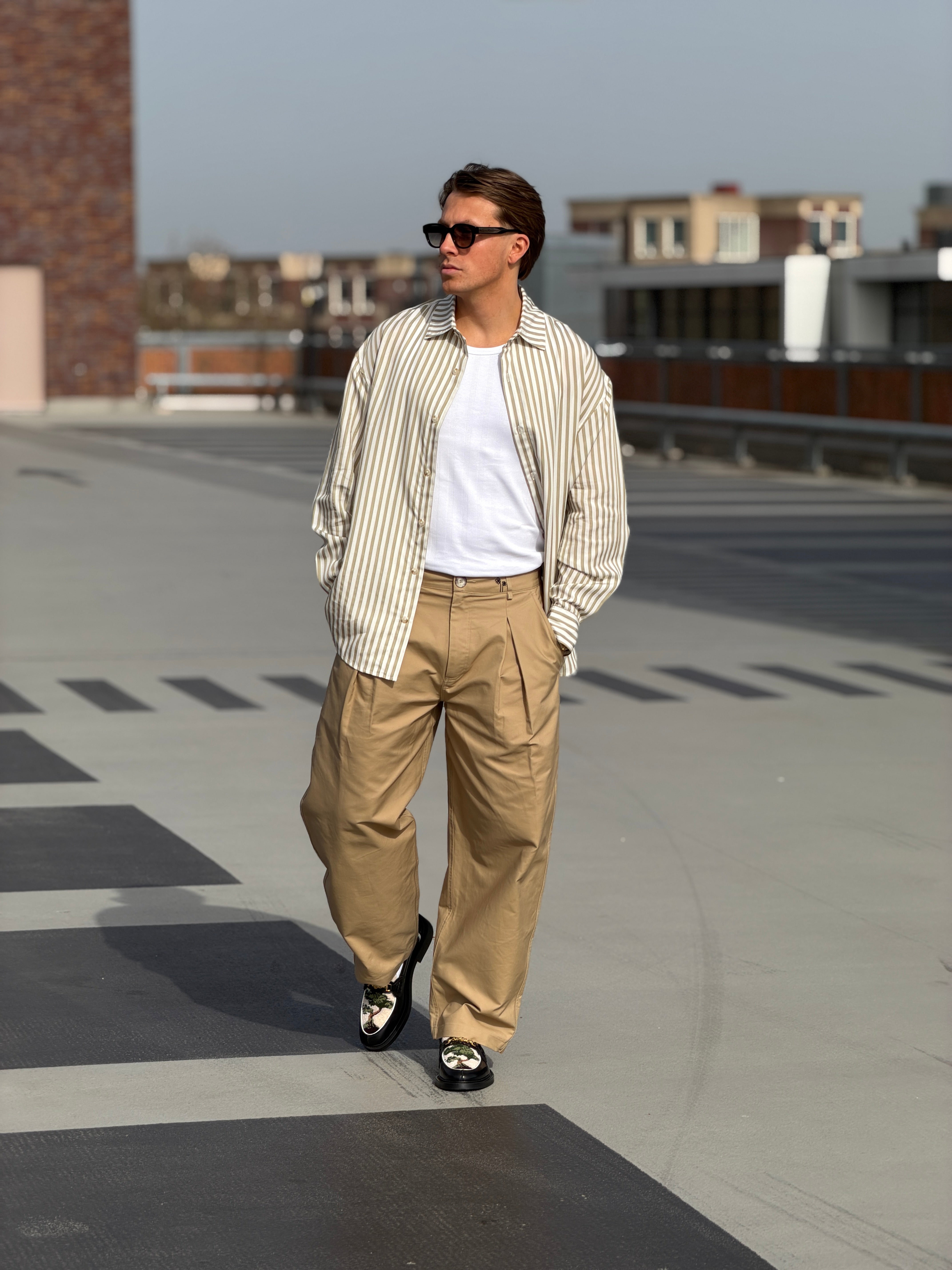 AMPÈRE Noor Double Weave Balloon Trousers in Olive Grey