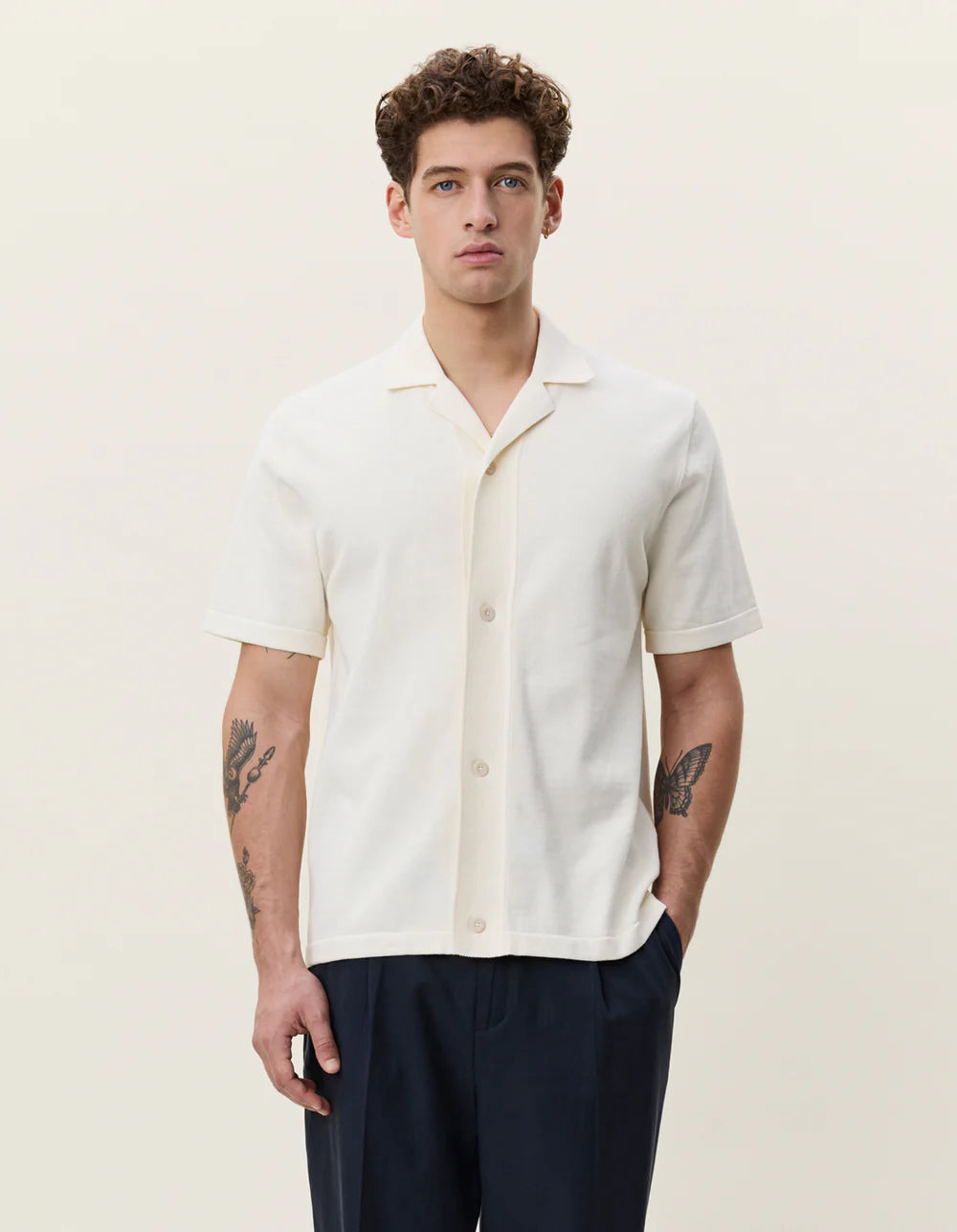 LES DEUX Bouquet Knitted SS Shirt Eggnot White