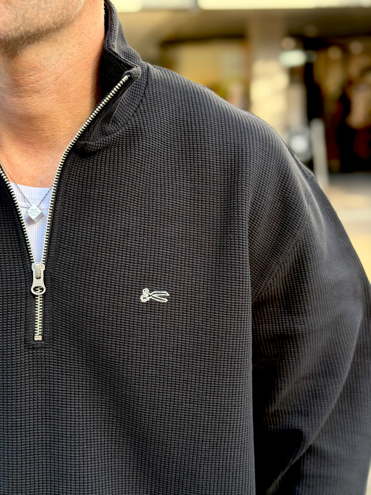 DENHAM SCISSOR ZIP WAFFLE KNIT Black