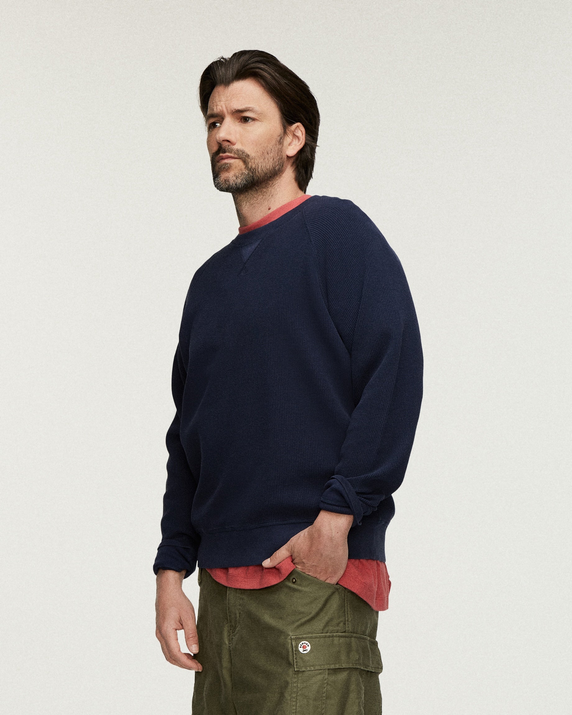DENHAM WAFFLE LS SWEAY Navy