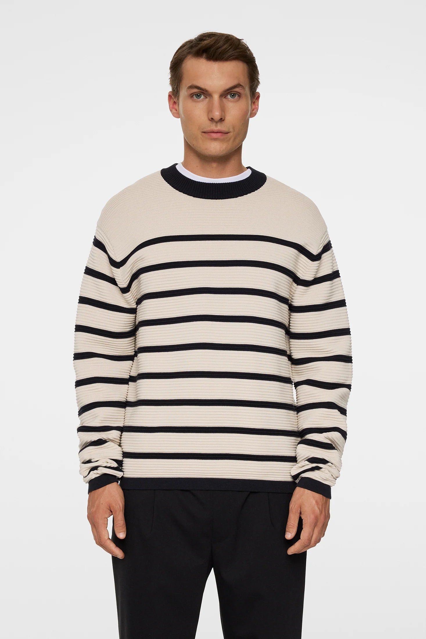 J.LINDEBERG Sawyer Stripe Crew Neck Moonbeam
