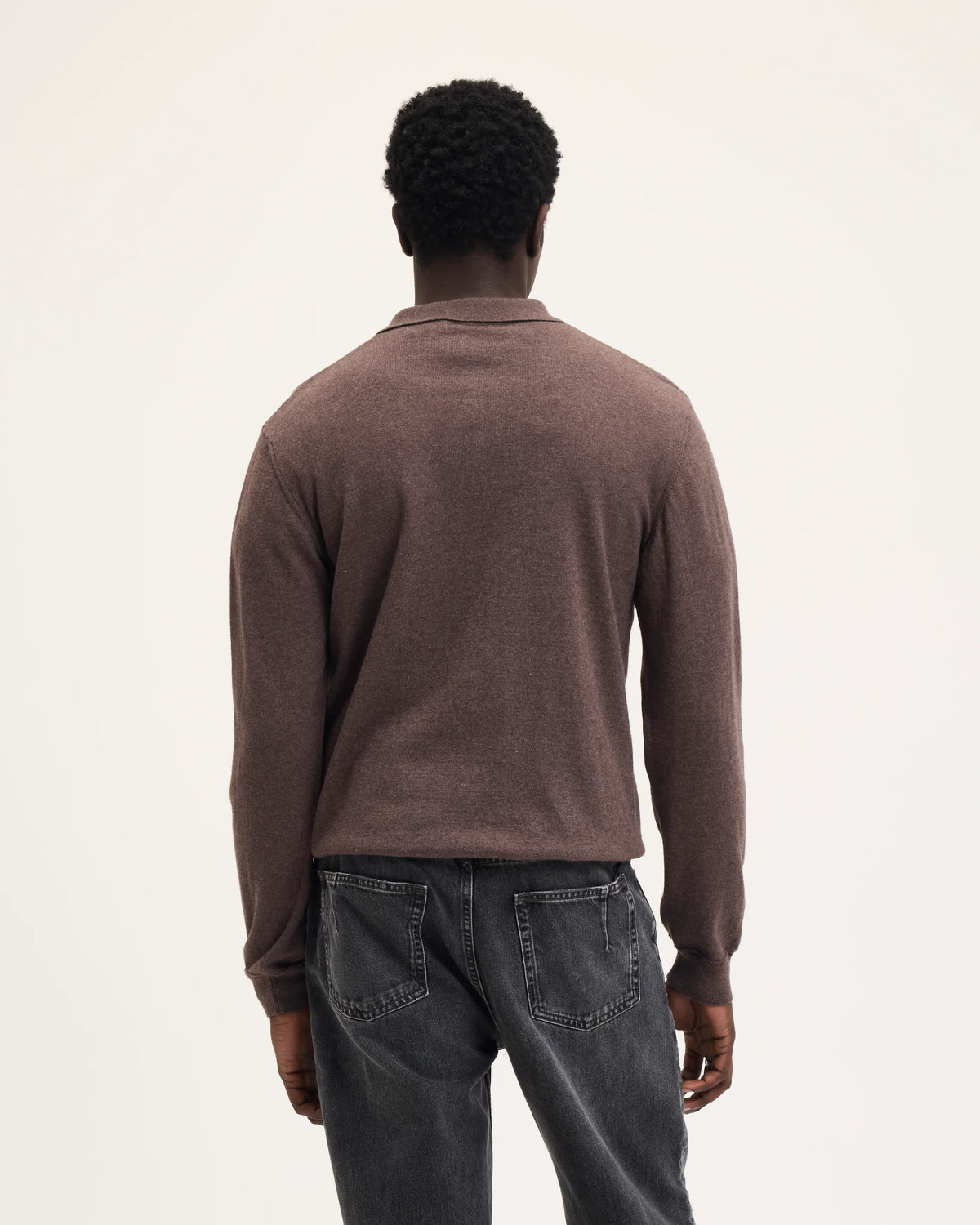 GOOD PEOPLE Kario Italian Knitted Long-Sleeve Polo Chocolate Brown