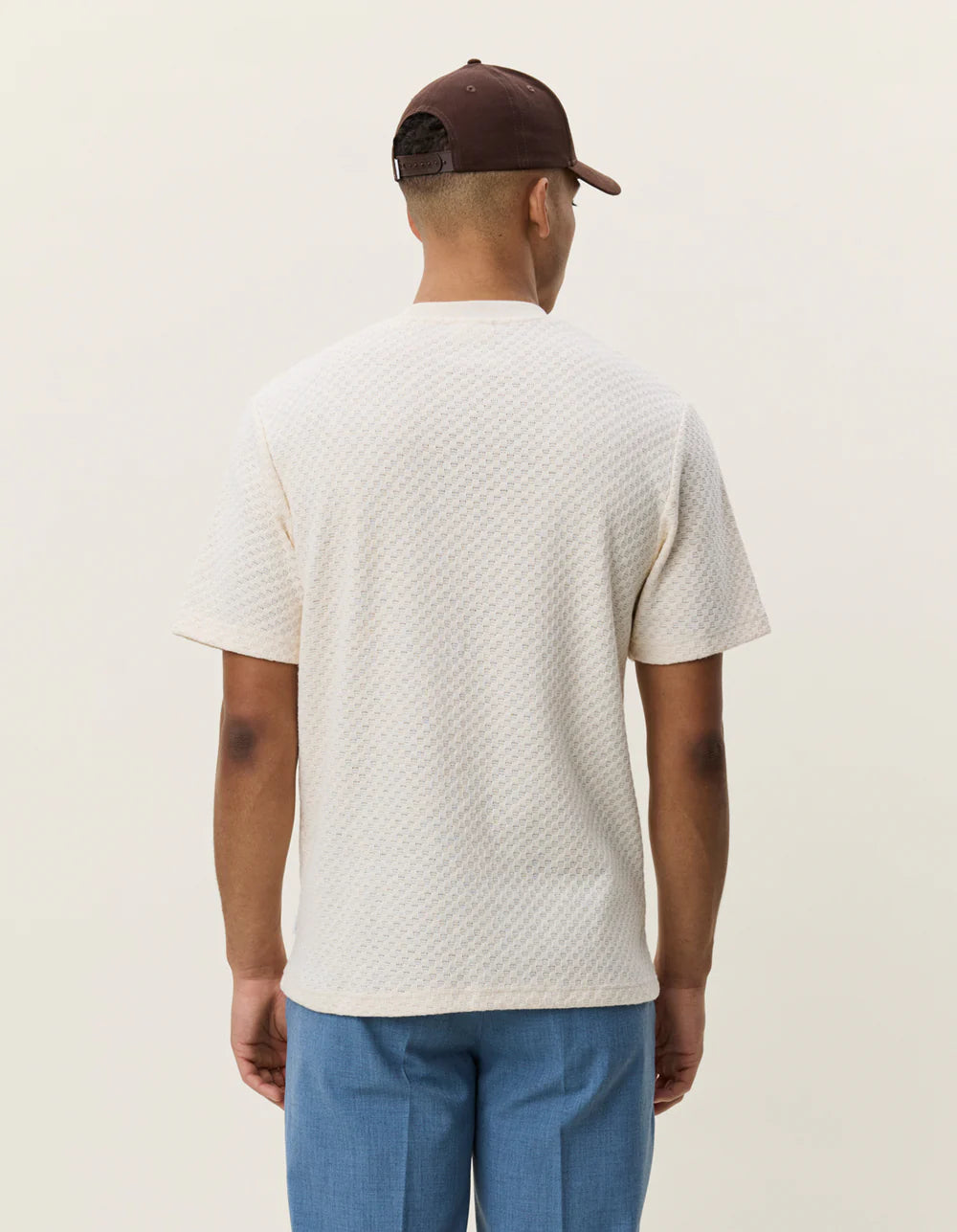 LES DEUX Knitted Check T-Shirt Eggnog White