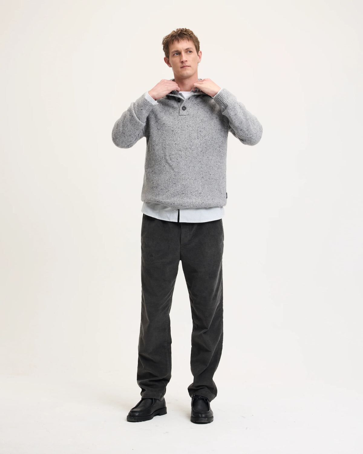 GOOD PEOPLE Kpolo Button Knit Mid Grey Melange