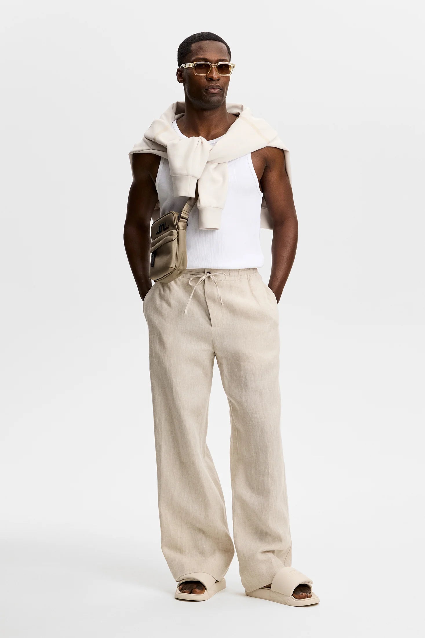 J.LINDEBERG Noah Drape Linen Pants Moonbeam