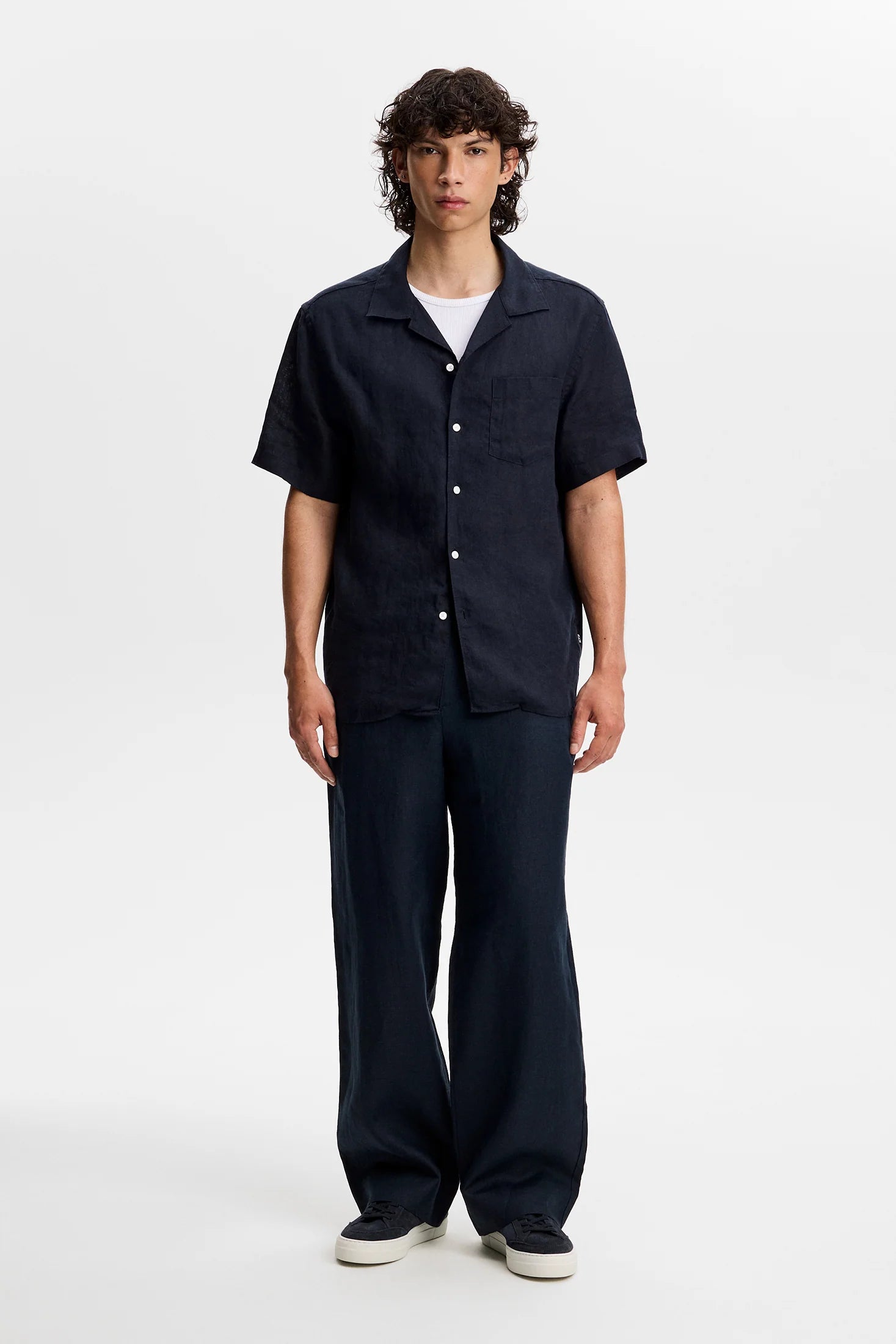 J.LINDEBERG Noah Drape Linen Pants Navy