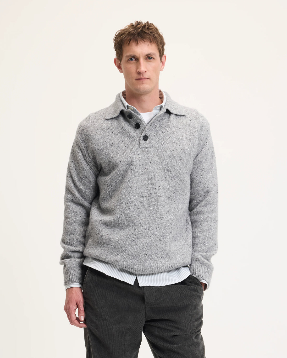 GOOD PEOPLE Kpolo Button Knit Mid Grey Melange