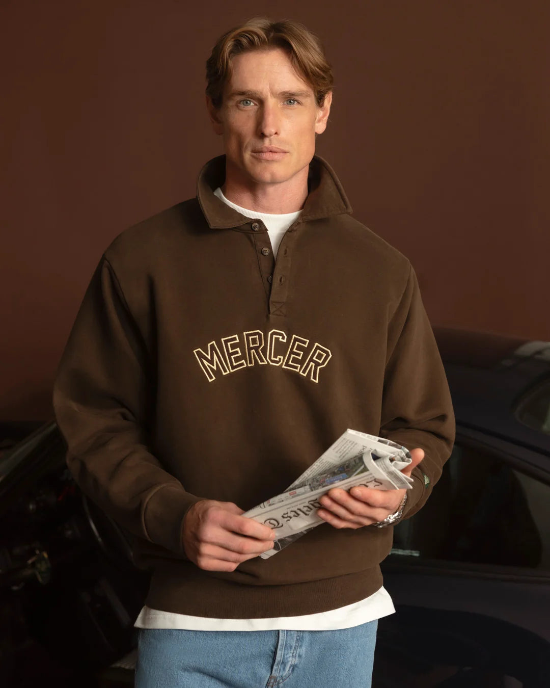 MERCER The Mercer Sweat Polo Brown