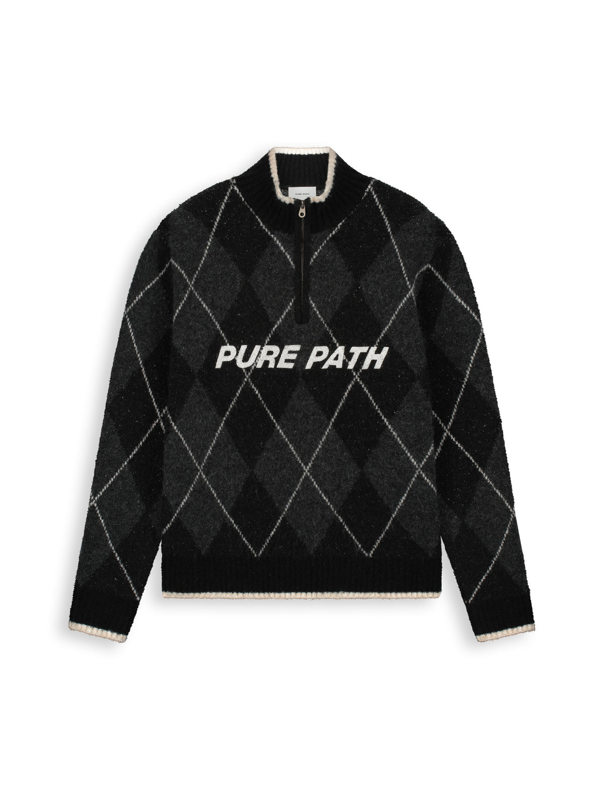 PURE PATH Argyle Half-zip Knit Sweater Black