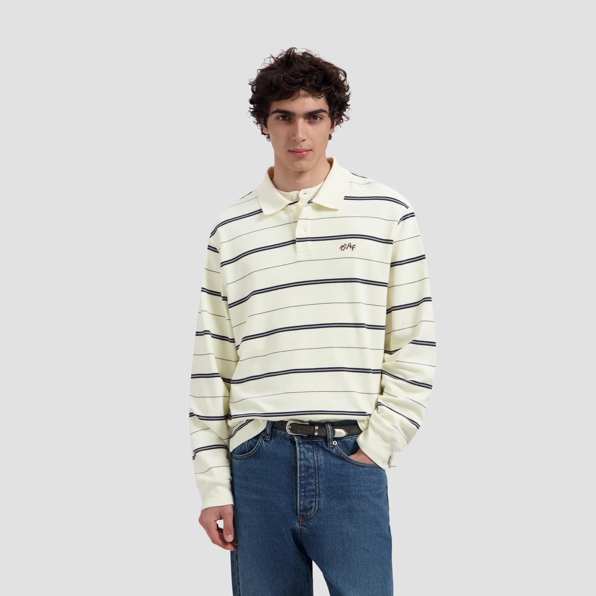 OLAF STRIPED SIGNATURE LS POLO - OFF WHITE/ NAVY STRIPE
