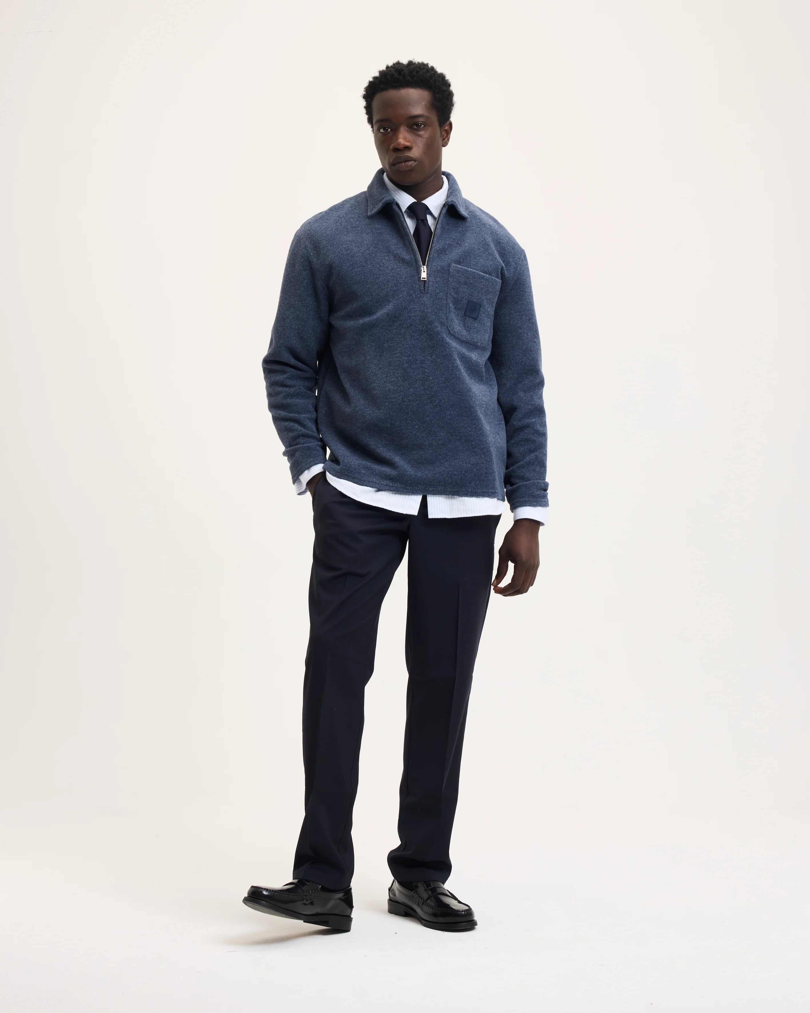 GOOD PEOPLE Leo Polo Collar Sweater Denim Blue