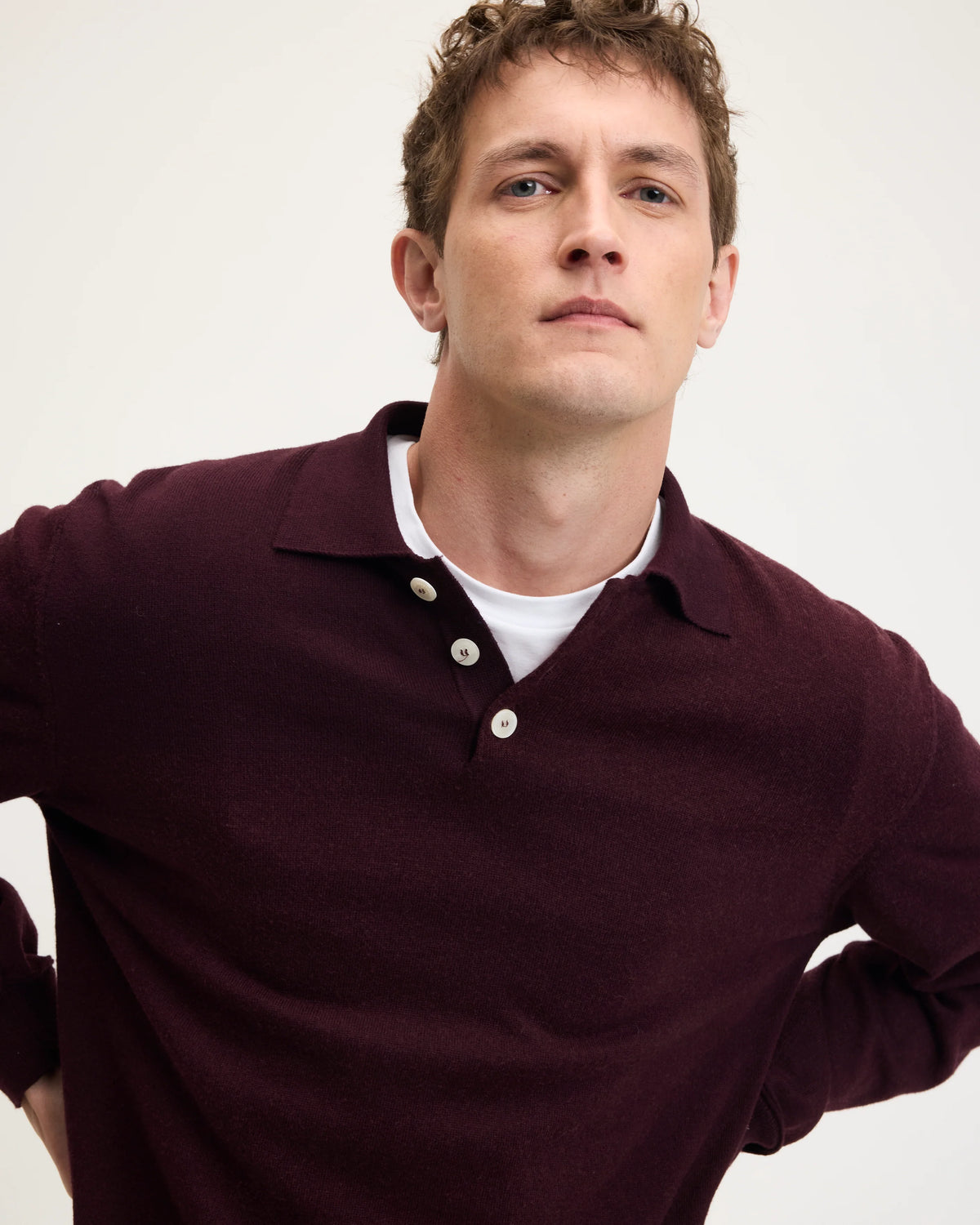 GOOD PEOPLE Kario Italian Knitted Long-Sleeve Polo Bordeaux
