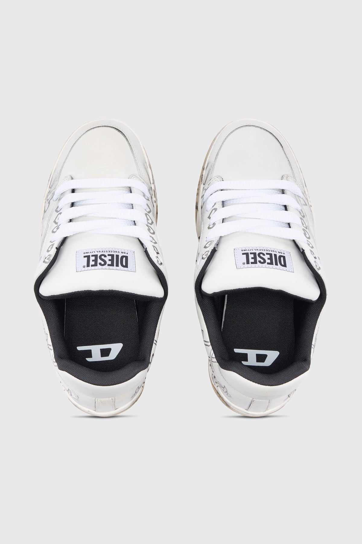 D-OLLIE-LEATHER SNEAKERS WITH GRAFFITI PRINT White