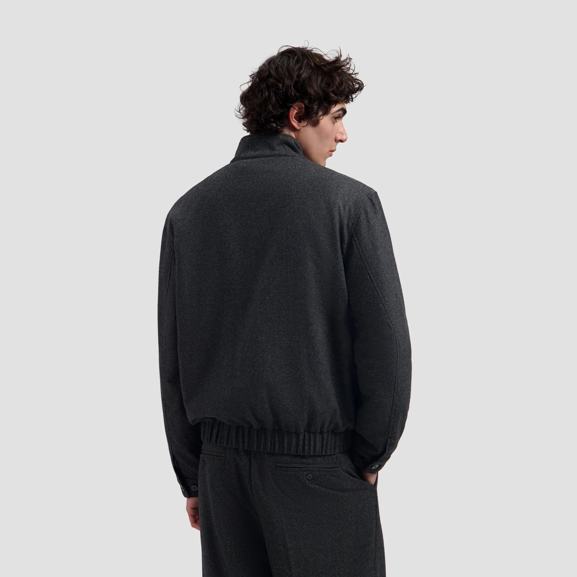 OLAF WOOL HERRINGBONE ZIP JACKET Charcoal