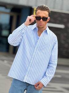 DENHAM NOAH SHIRT COTTON STRIPE - Light Blue
