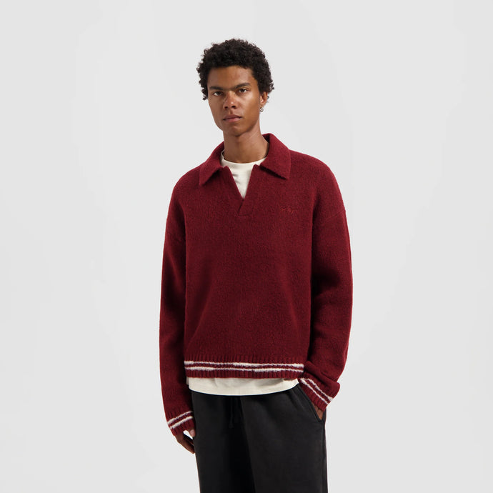 OLAF Crafted Detail Knitted Polo Rum Raisin