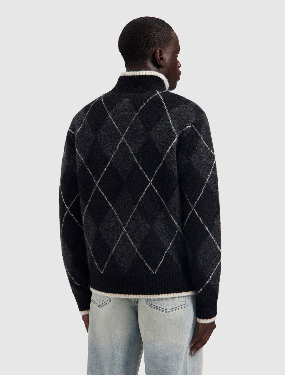 PURE PATH Argyle Half-zip Knit Sweater Black