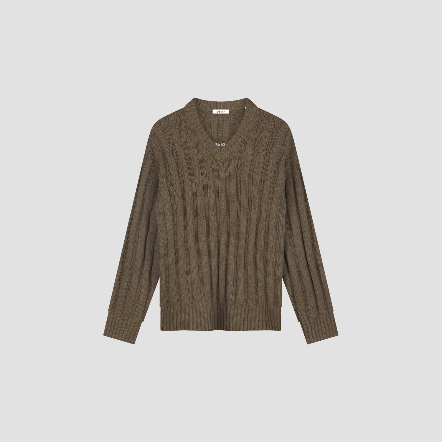 OLAF RIBBED KNITTED V-NECK Chocolate Chip