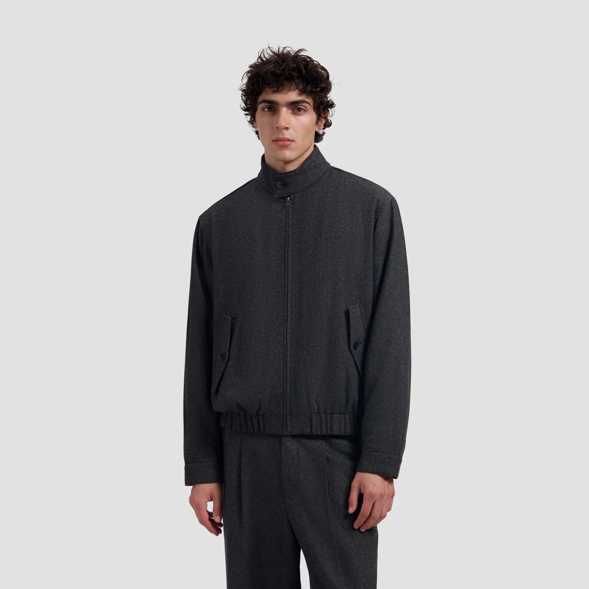 OLAF WOOL HERRINGBONE ZIP JACKET Charcoal
