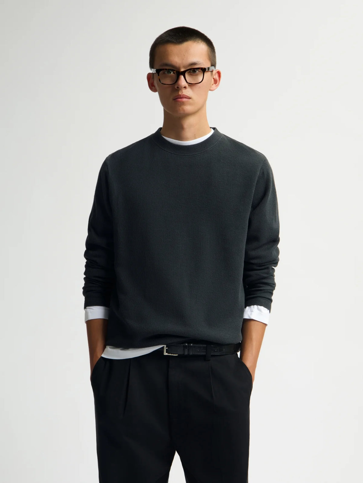 OLA RIBBED LS TEE Charcoal