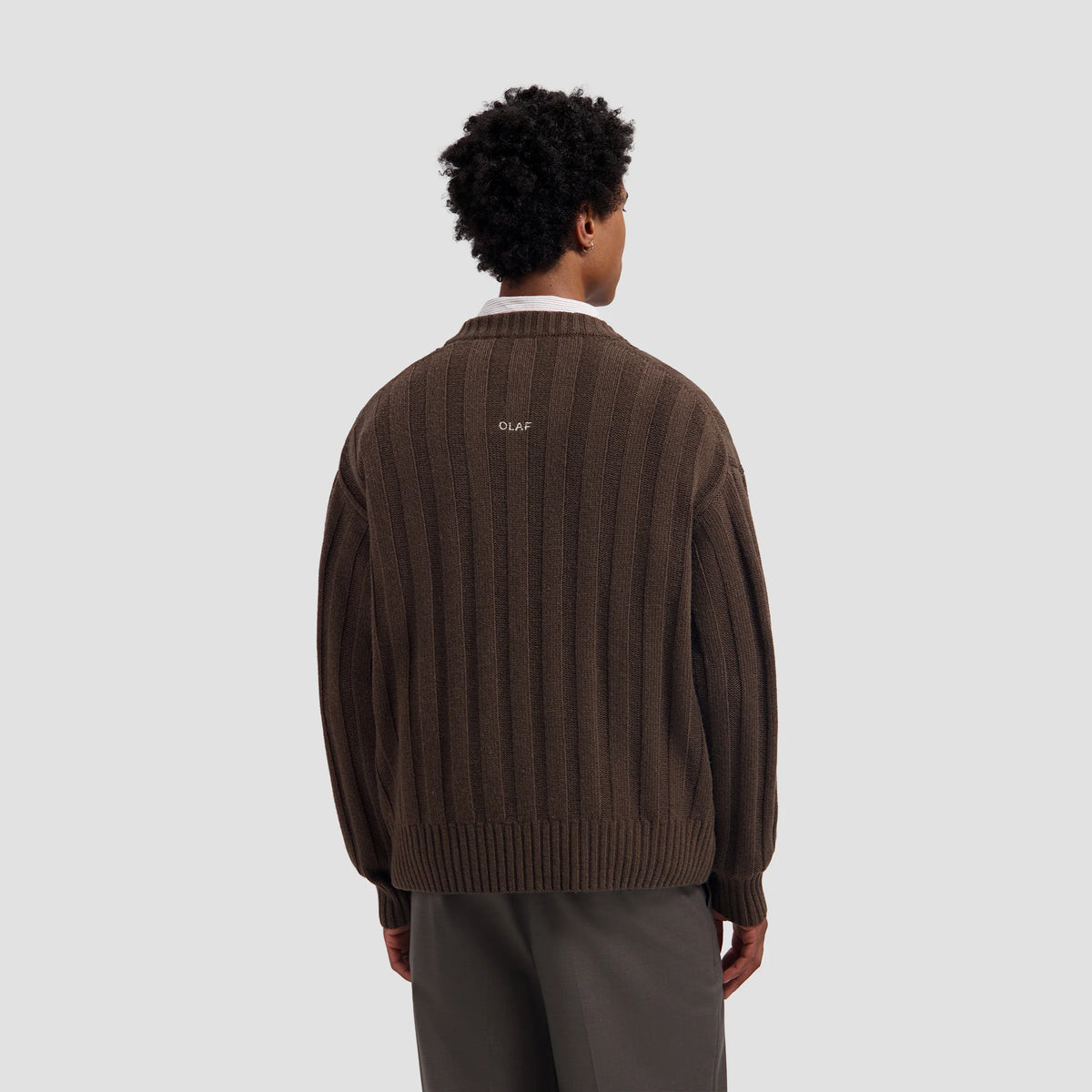 OLAF RIBBED KNITTED V-NECK Chocolate Chip