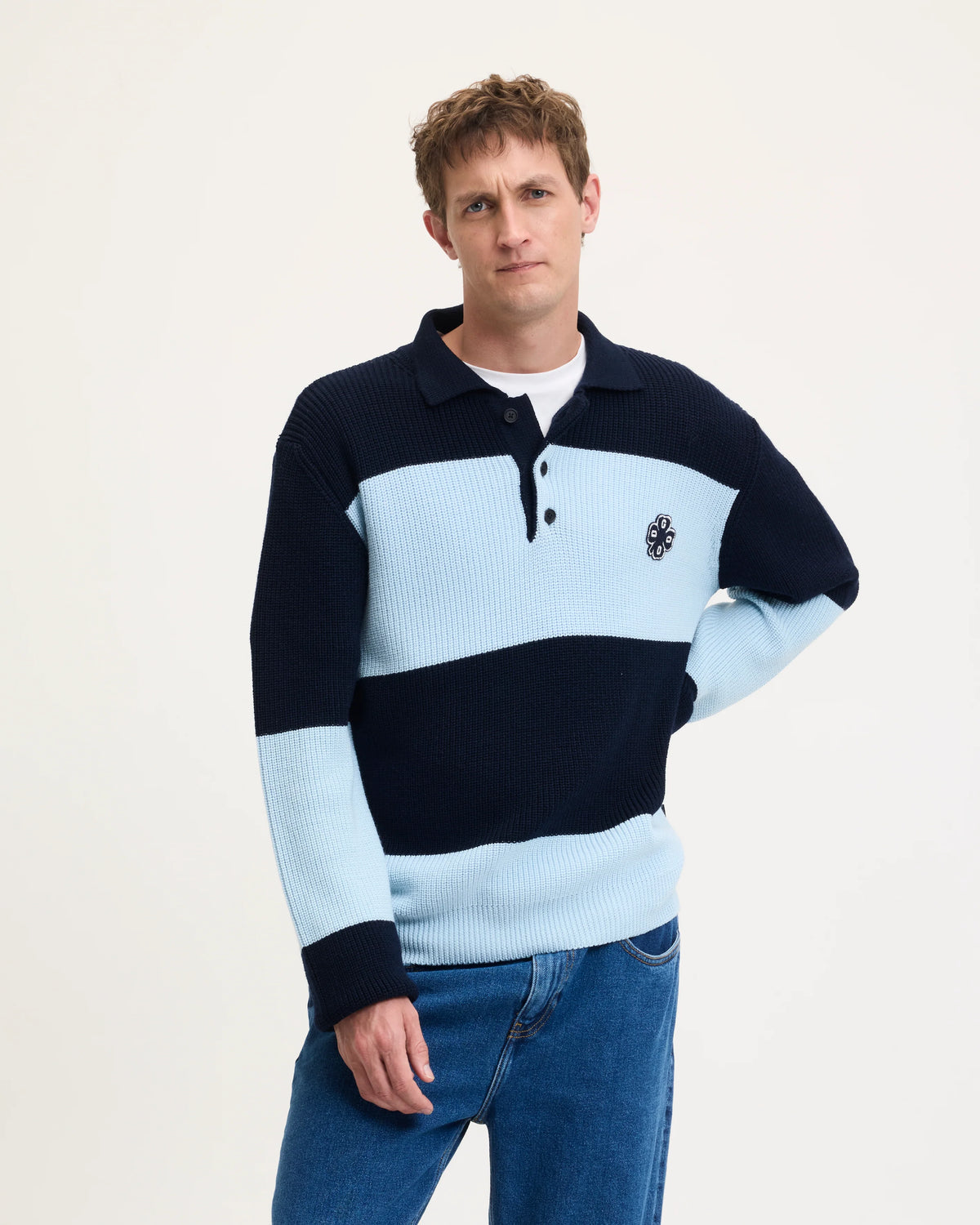 GOOD PEOPLE Kjeld Knitted Polo Navy Light Blue